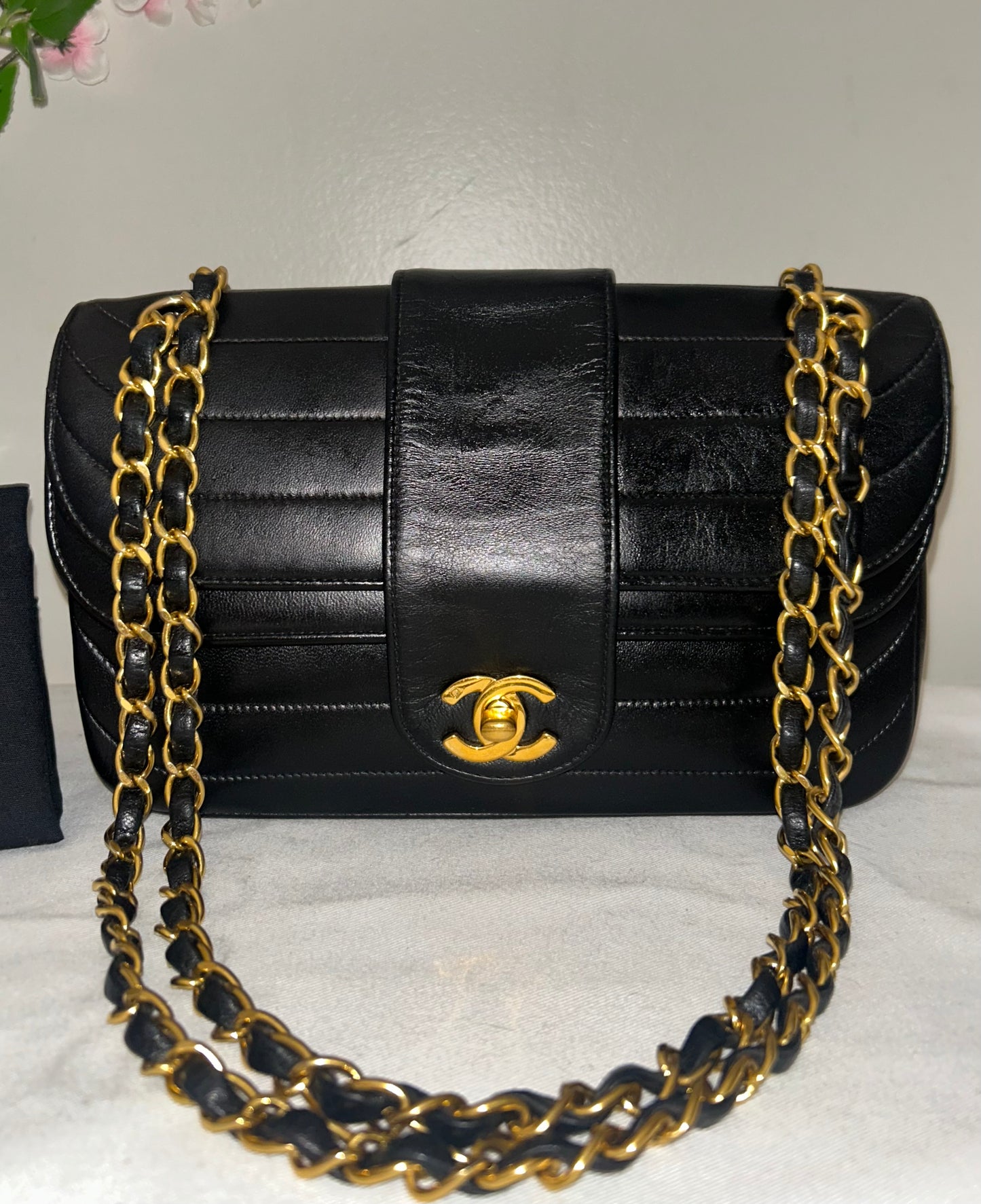 CHANEL Classic Mademoiselle Small Quilted Lambskin Flap Bag Black/24k Gold