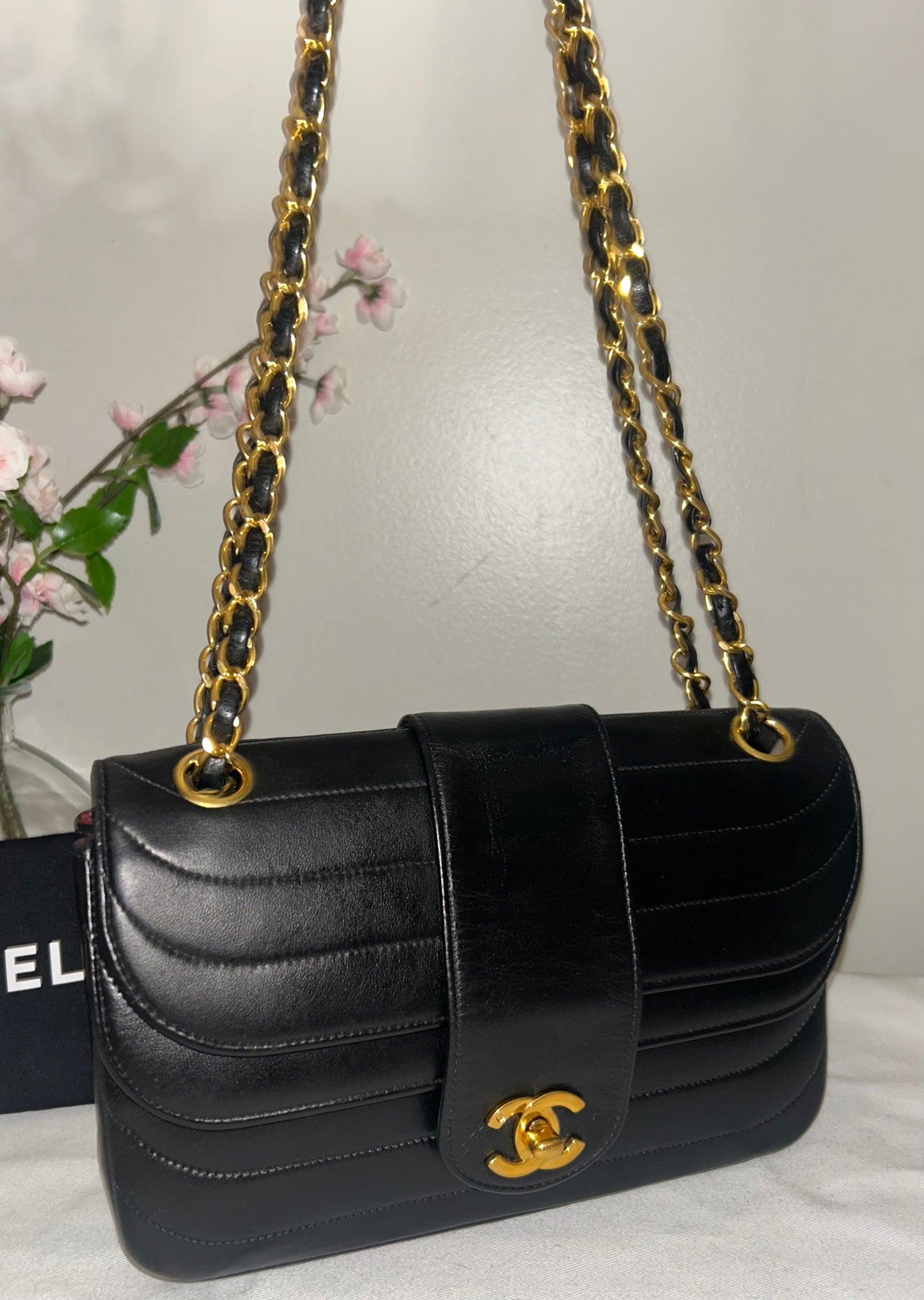 CHANEL Classic Mademoiselle Small Quilted Lambskin Flap Bag Black/24k Gold