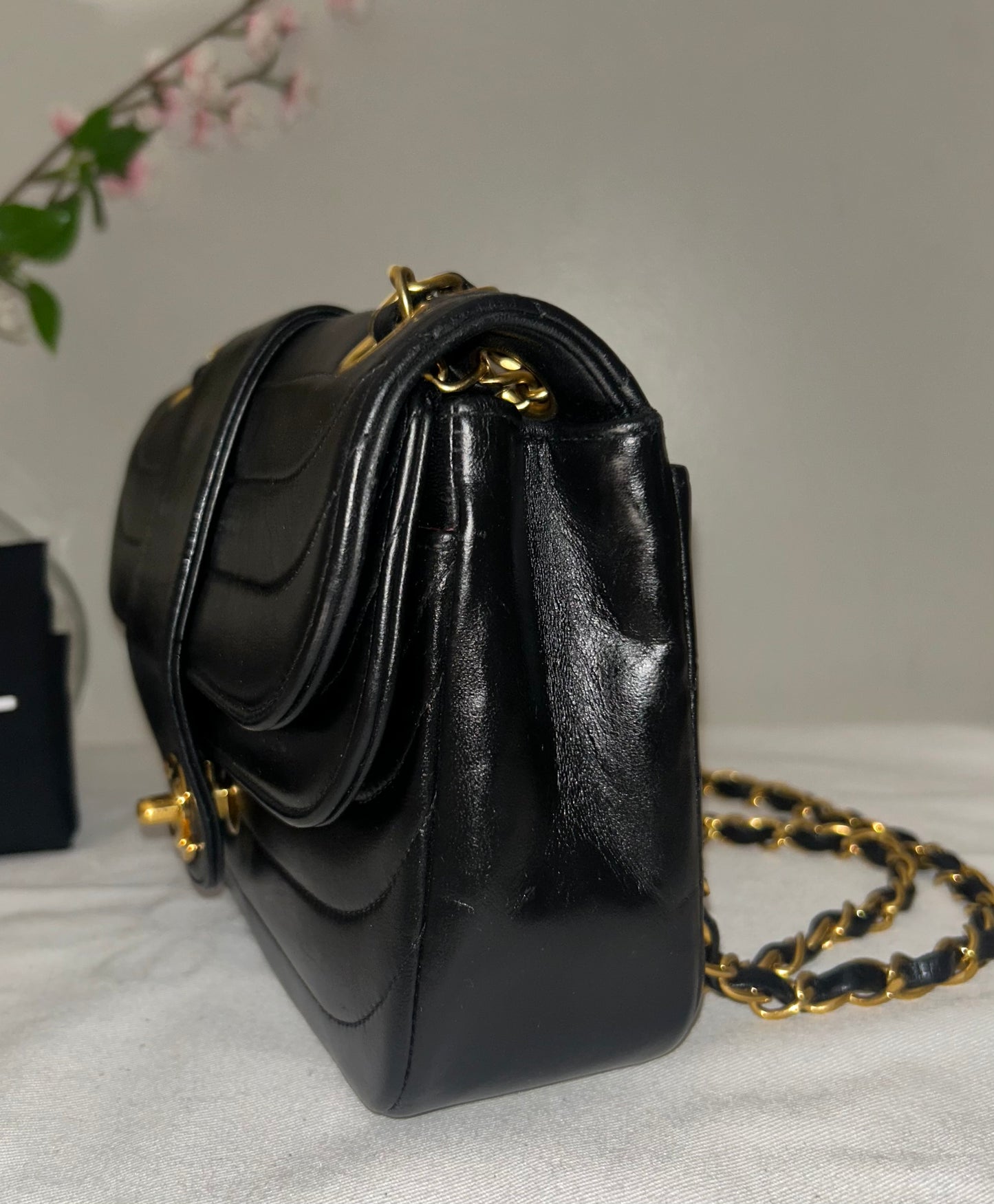 CHANEL Classic Mademoiselle Small Quilted Lambskin Flap Bag Black/24k Gold
