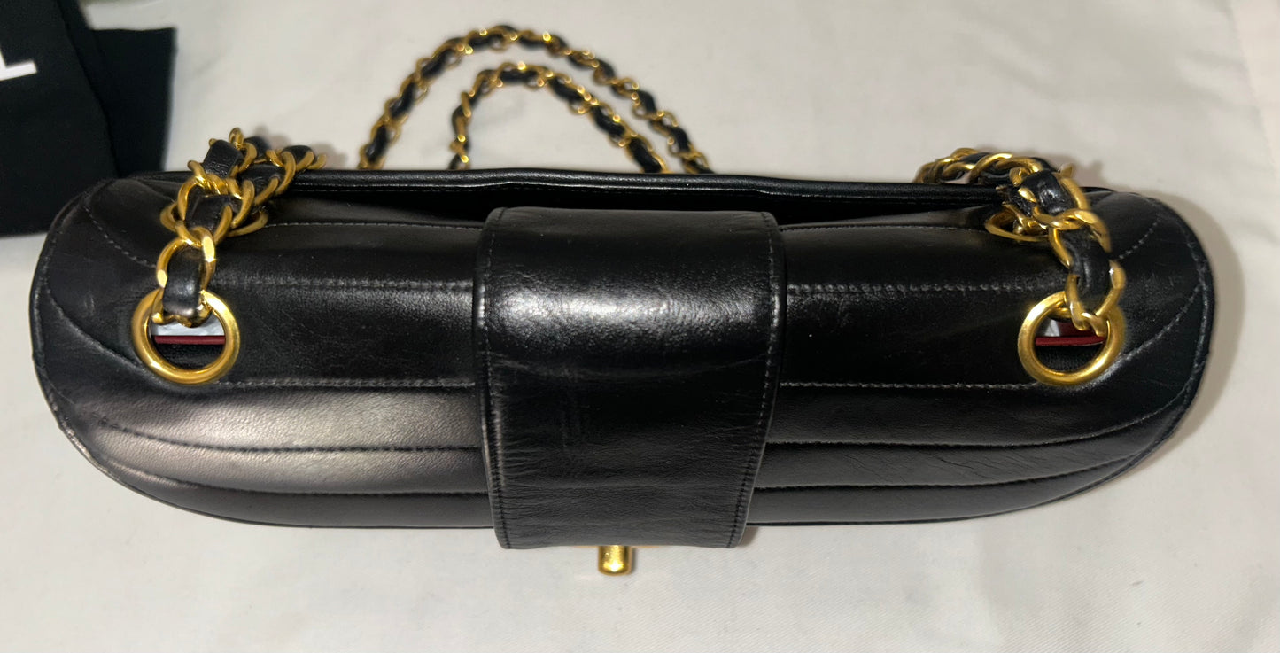 CHANEL Classic Mademoiselle Small Quilted Lambskin Flap Bag Black/24k Gold
