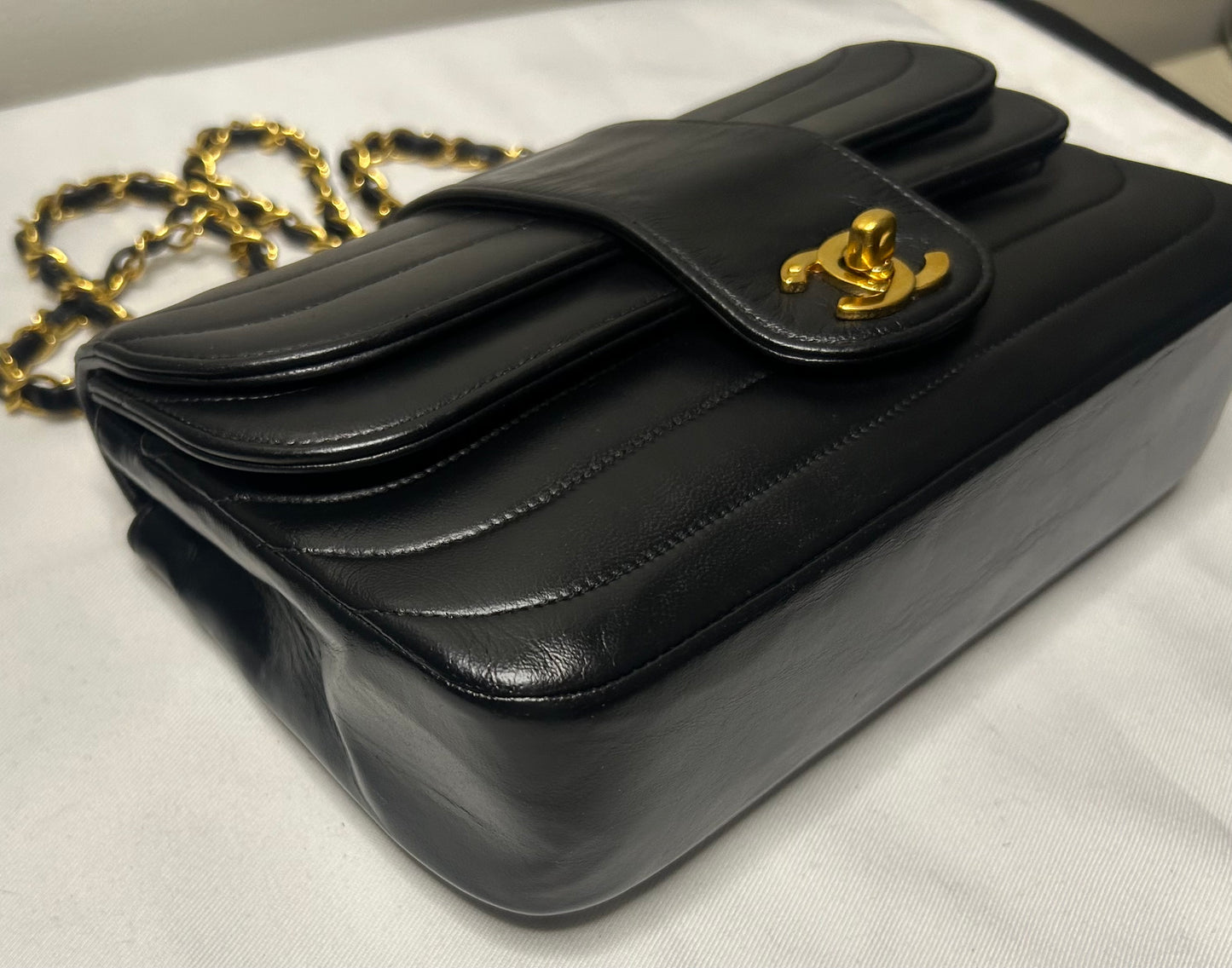 CHANEL Classic Mademoiselle Small Quilted Lambskin Flap Bag Black/24k Gold