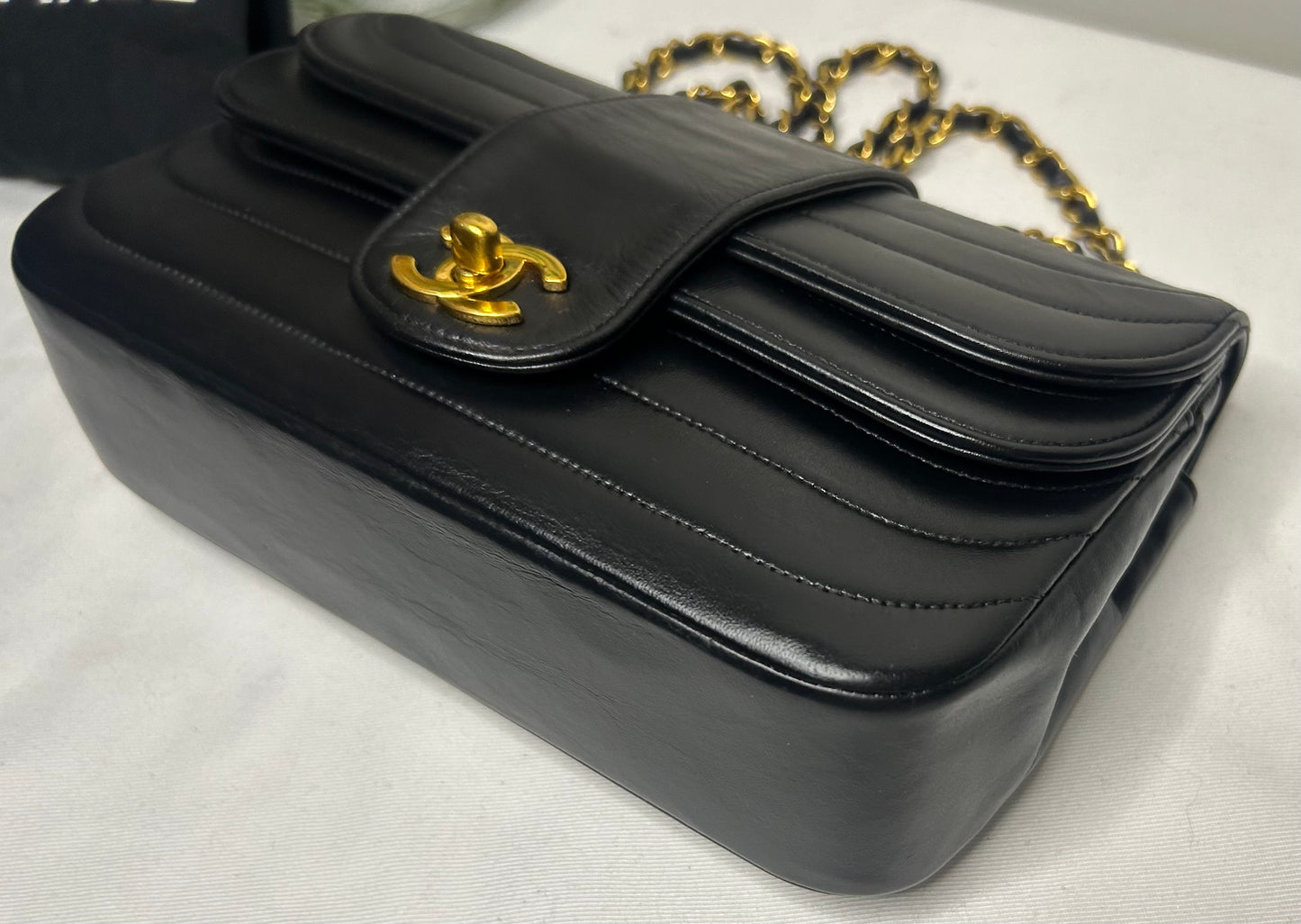 CHANEL Classic Mademoiselle Small Quilted Lambskin Flap Bag Black/24k Gold