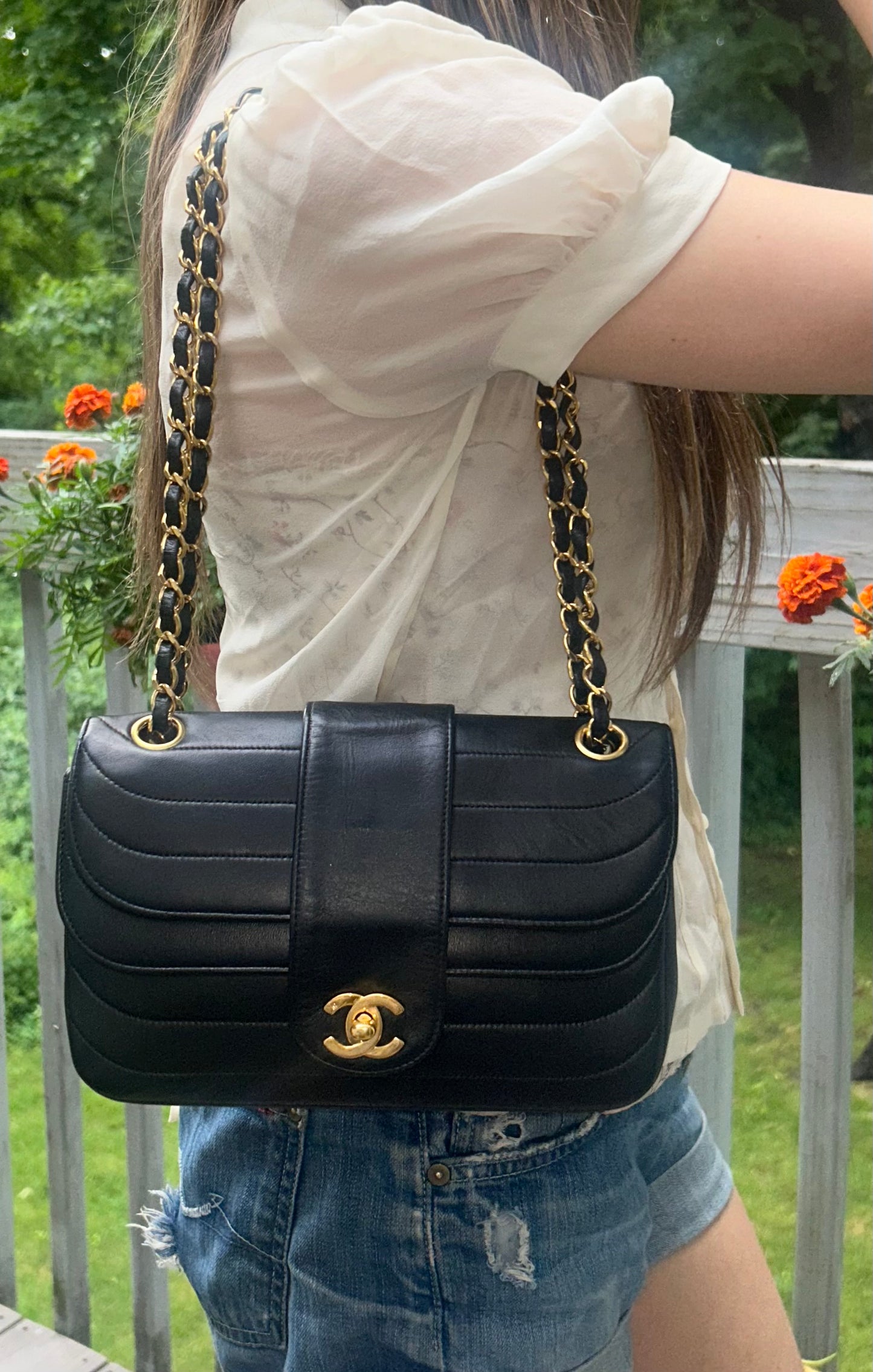 CHANEL Classic Mademoiselle Small Quilted Lambskin Flap Bag Black/24k Gold