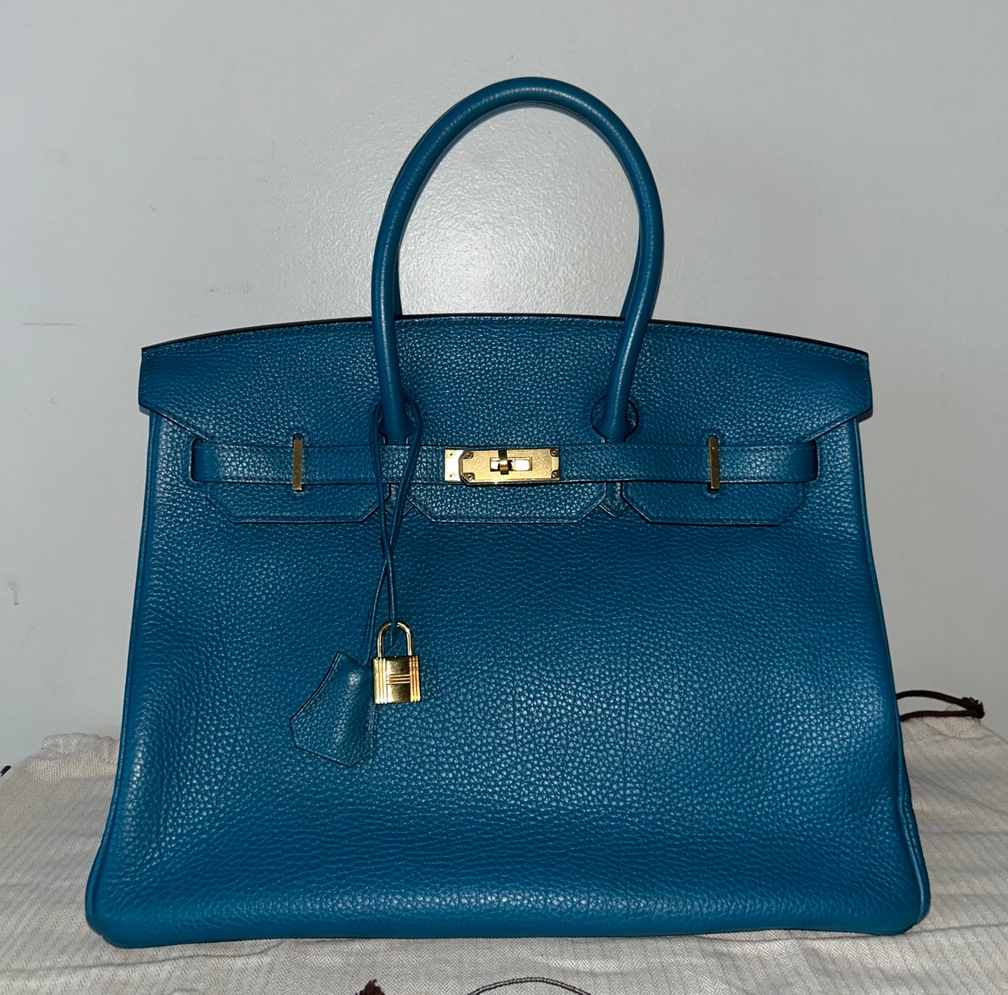 HERMES Birkin 35 Bleu Izmir Togo Leather Gold Hardware Handbag