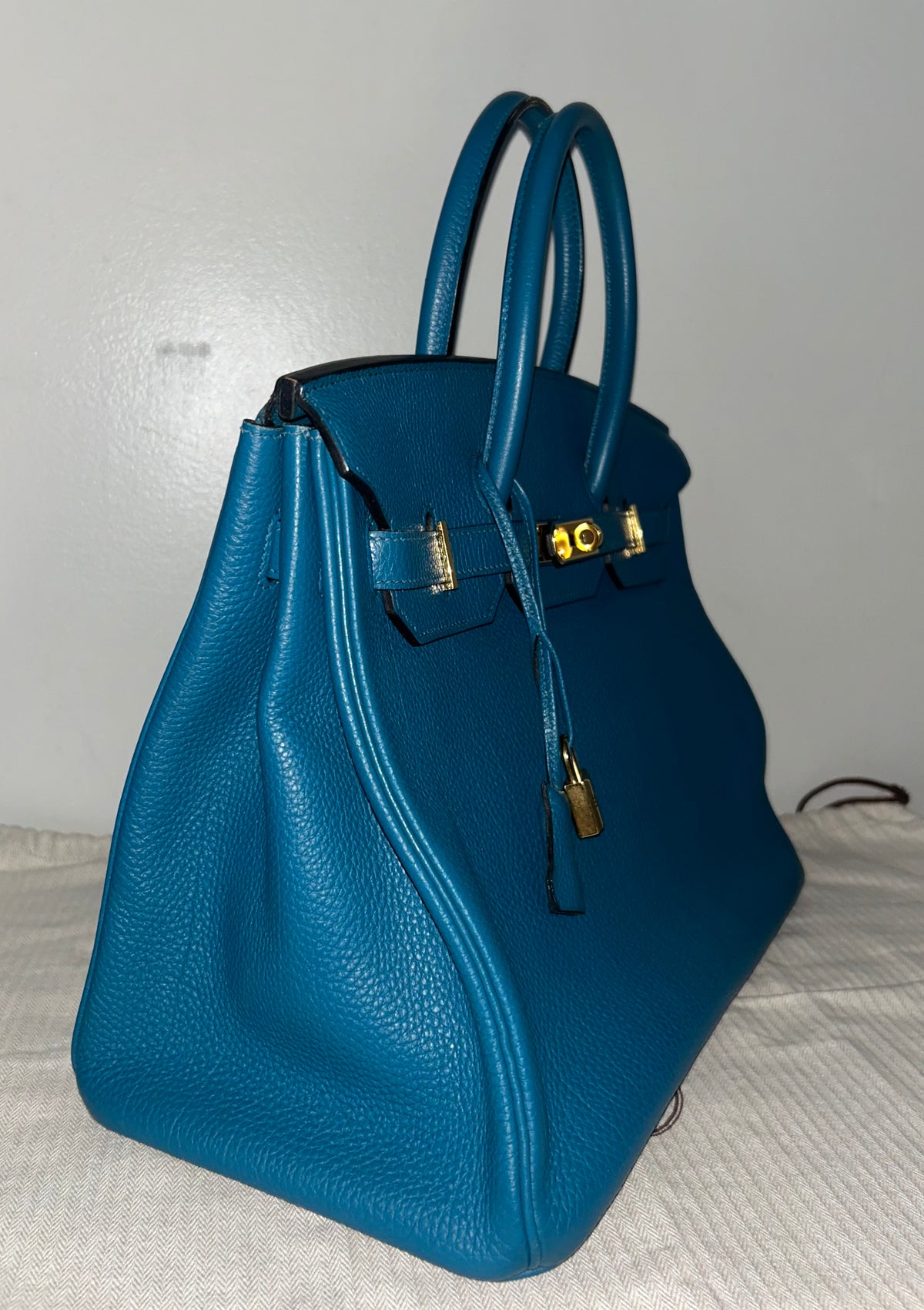 HERMES Birkin 35 Bleu Izmir Togo Leather Gold Hardware Handbag