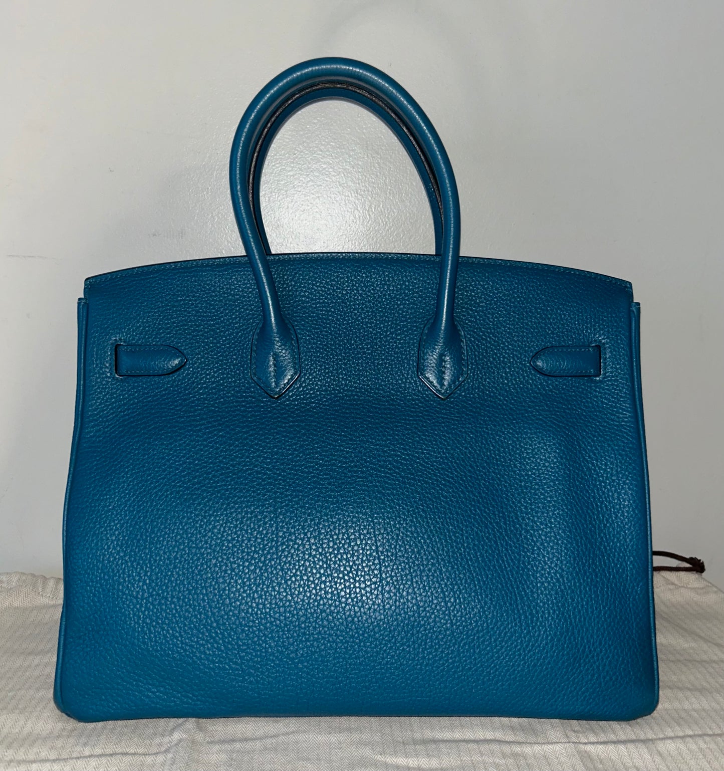 HERMES Birkin 35 Bleu Izmir Togo Leather Gold Hardware Handbag