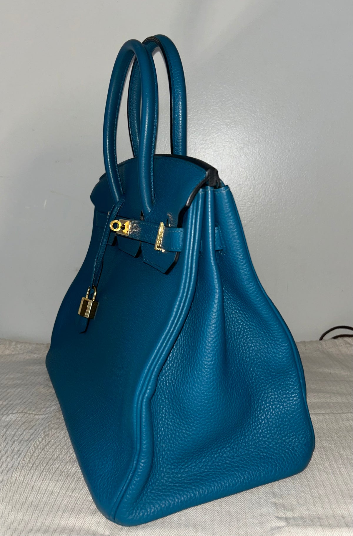 HERMES Birkin 35 Bleu Izmir Togo Leather Gold Hardware Handbag