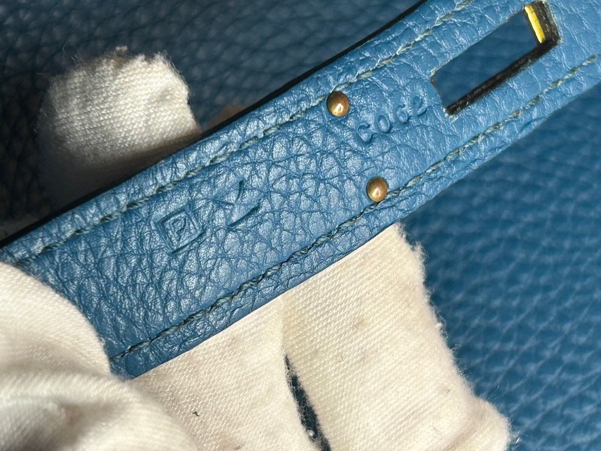 HERMES Birkin 35 Bleu Izmir Togo Leather Gold Hardware Handbag