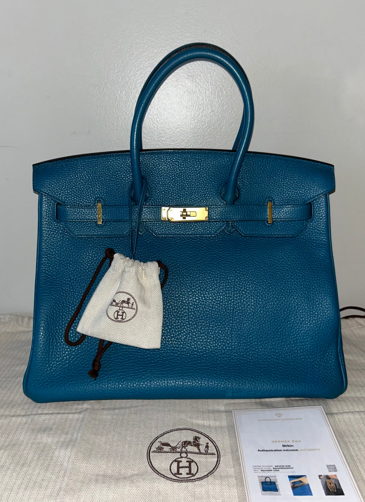 HERMES Birkin 35 Bleu Izmir Togo Leather Gold Hardware Handbag