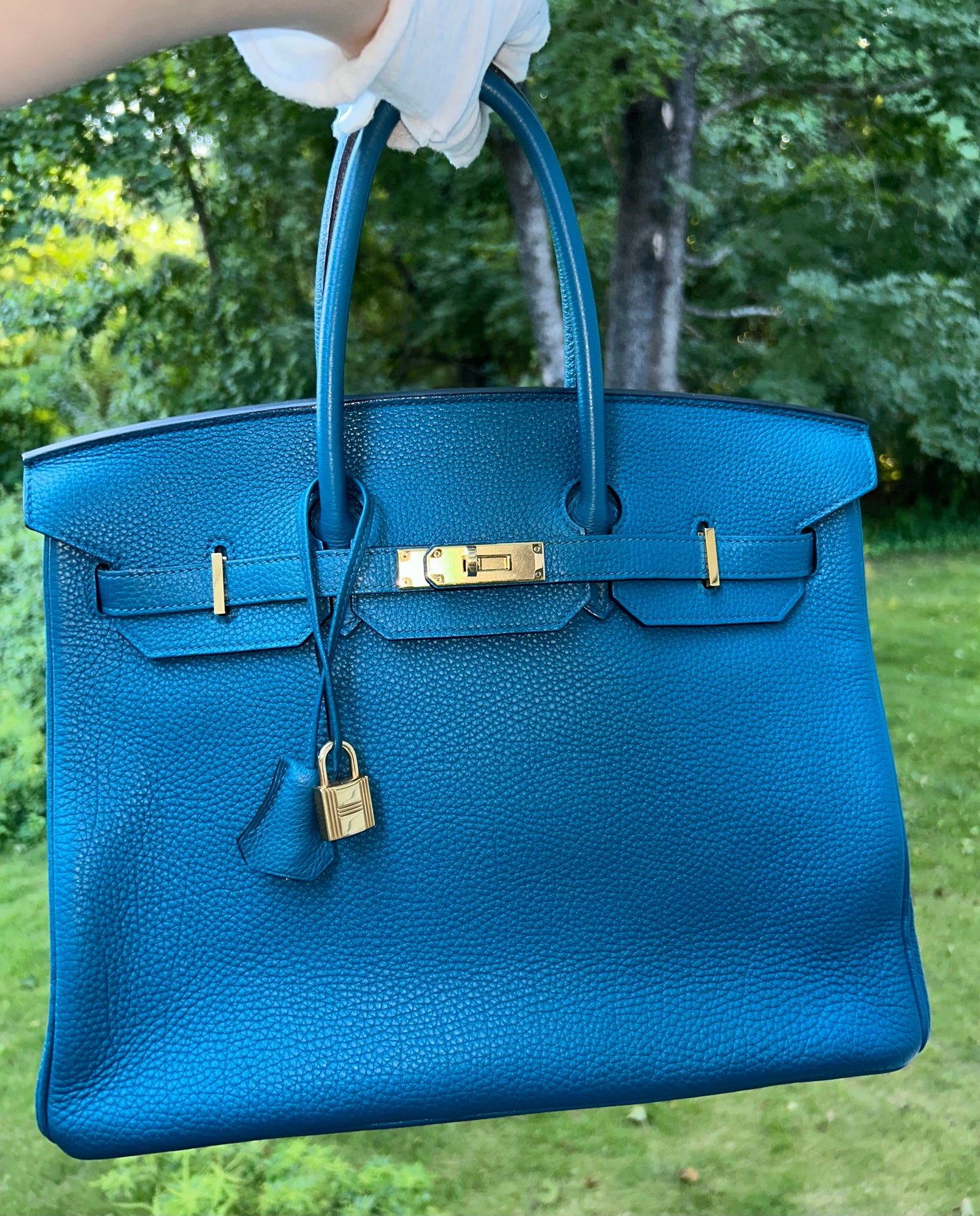 HERMES Birkin 35 Bleu Izmir Togo Leather Gold Hardware Handbag