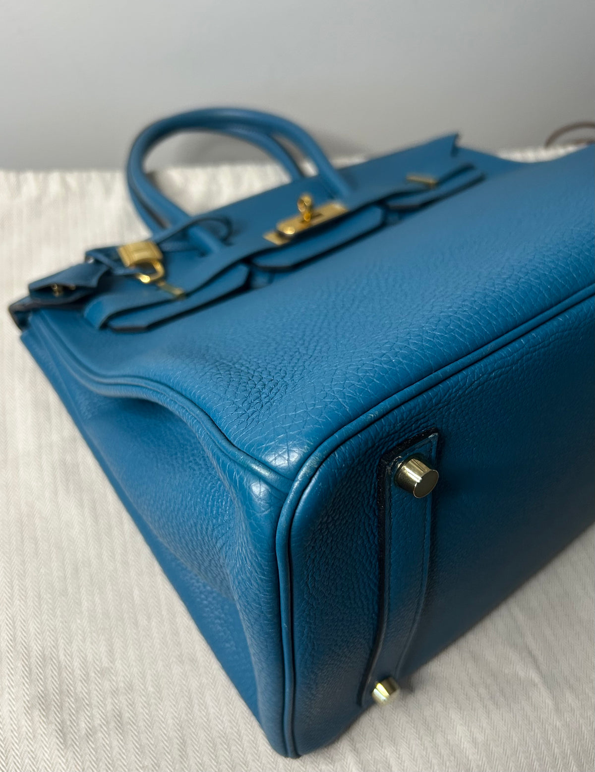 HERMES Birkin 35 Bleu Izmir Togo Leather Gold Hardware Handbag
