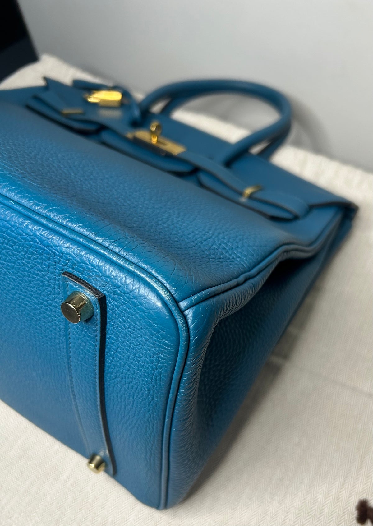 HERMES Birkin 35 Bleu Izmir Togo Leather Gold Hardware Handbag