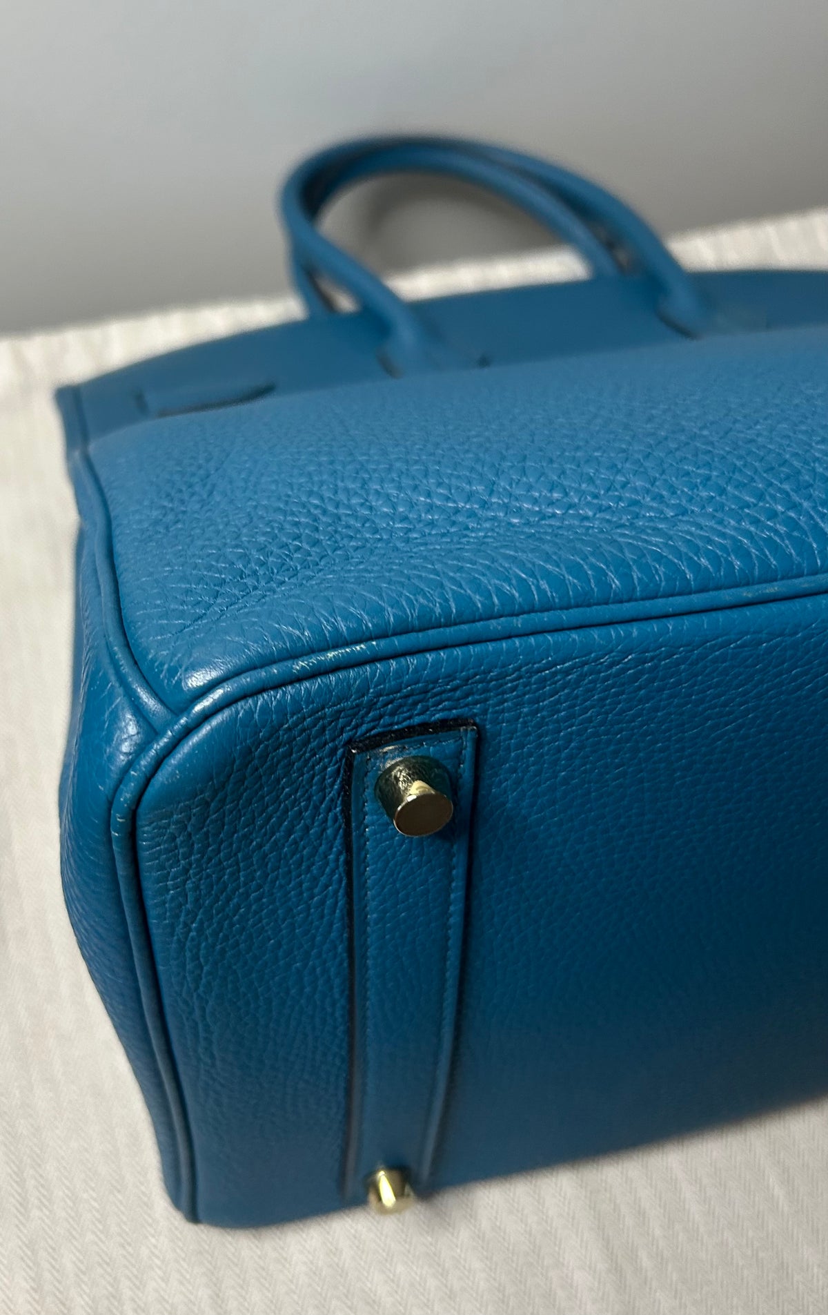 HERMES Birkin 35 Bleu Izmir Togo Leather Gold Hardware Handbag