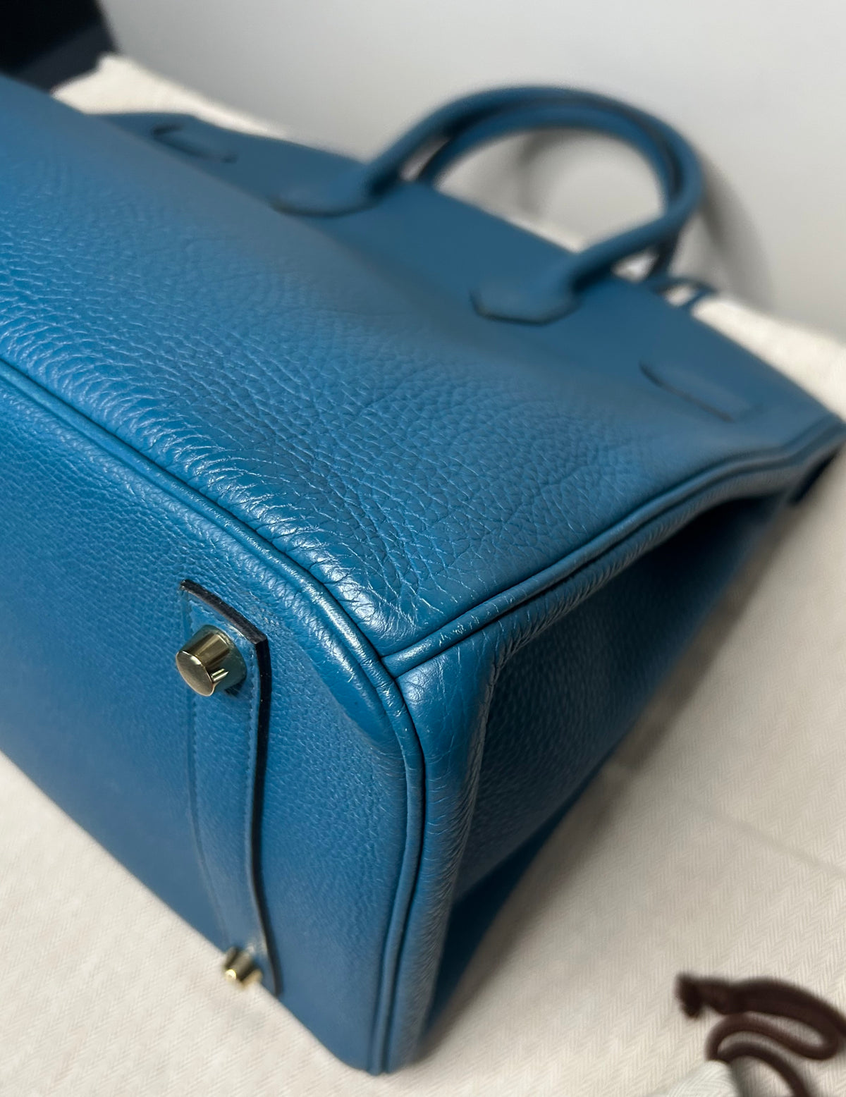 HERMES Birkin 35 Bleu Izmir Togo Leather Gold Hardware Handbag