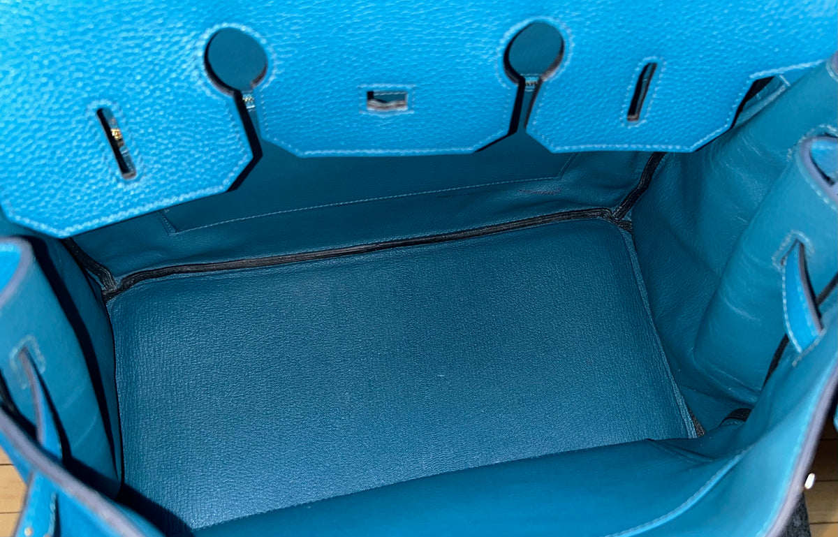 HERMES Birkin 35 Bleu Izmir Togo Leather Gold Hardware Handbag