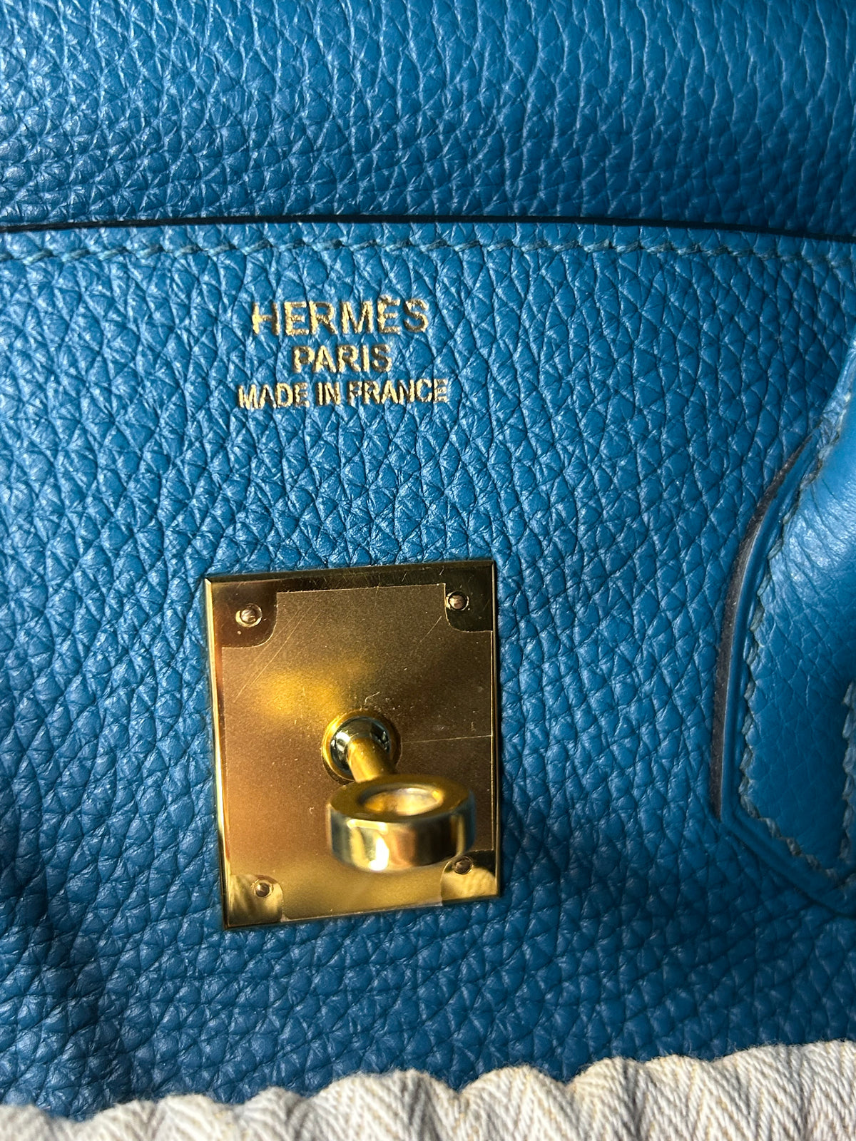 HERMES Birkin 35 Bleu Izmir Togo Leather Gold Hardware Handbag