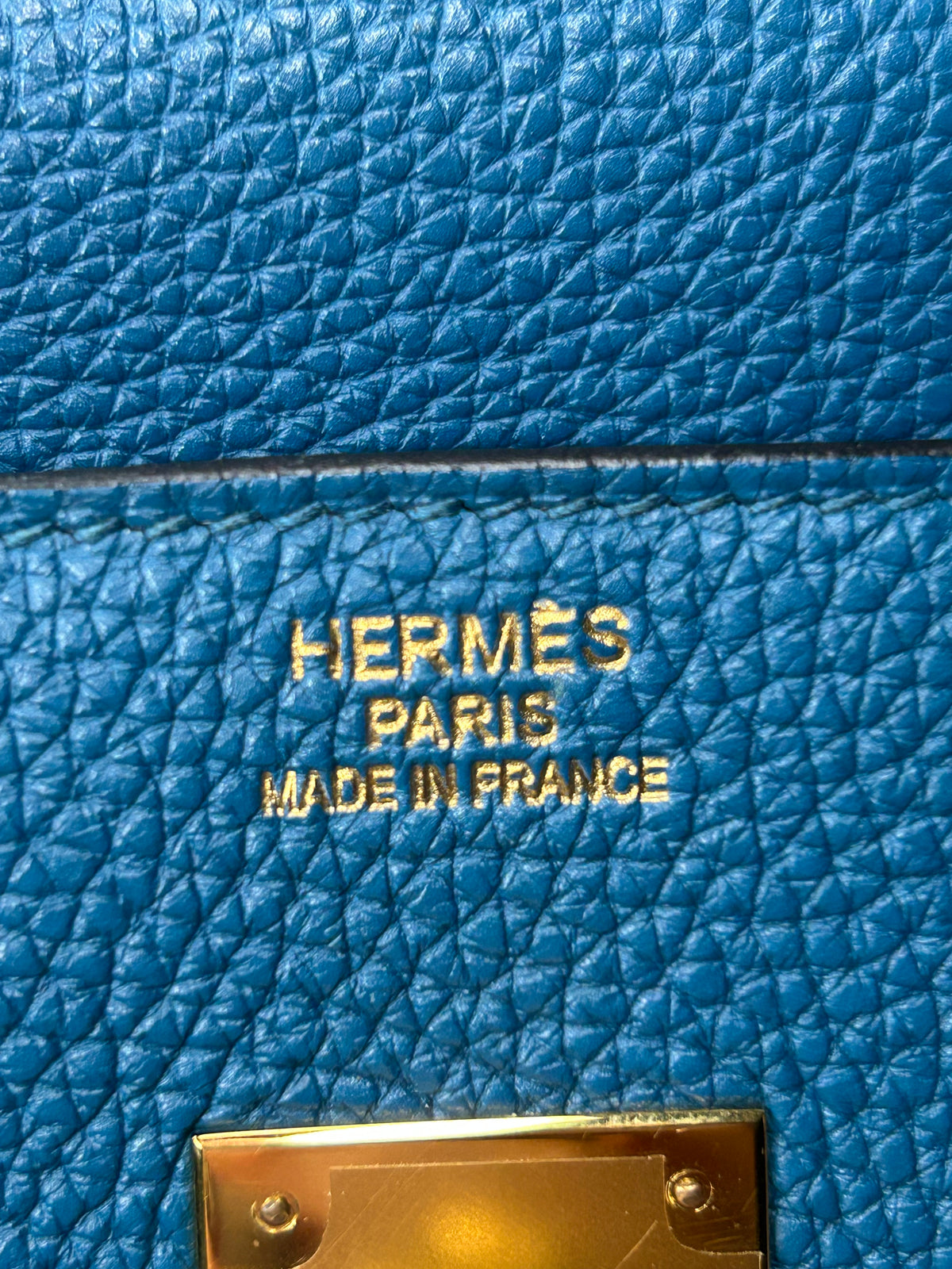 HERMES Birkin 35 Bleu Izmir Togo Leather Gold Hardware Handbag