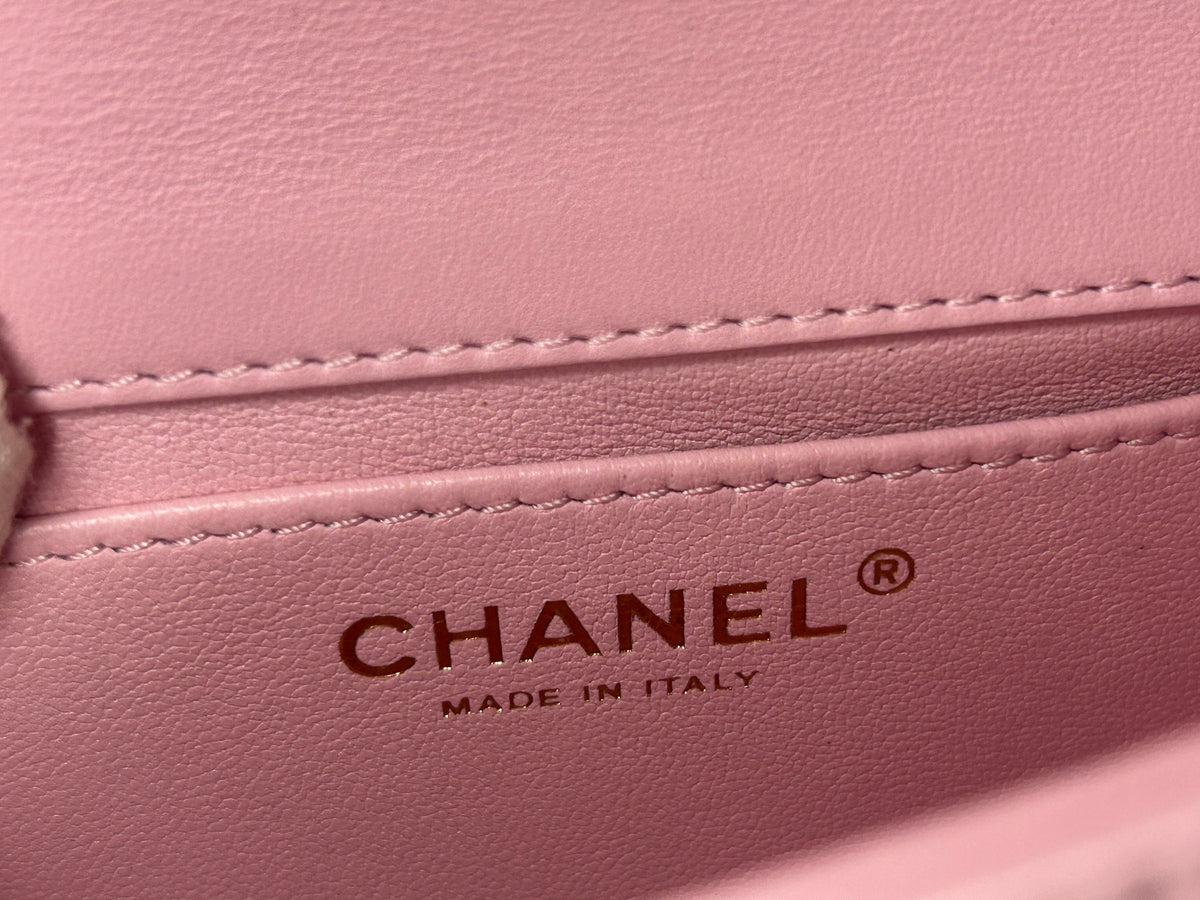 CHANEL 24S Mini Top Handle Flap Bag Quilted Lambskin Rose Light Pink