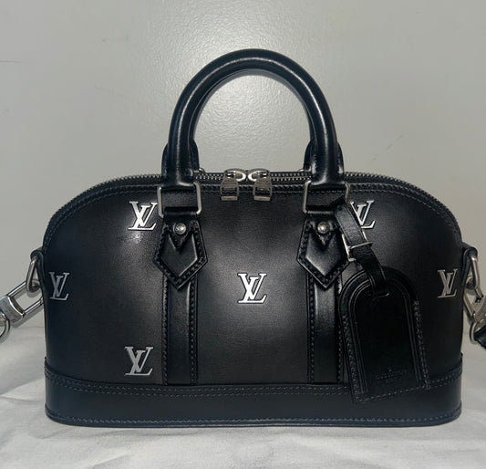 LOUIS VUITTON Alma LV Blason Monogram East West Calfskin Leather Handbag Black