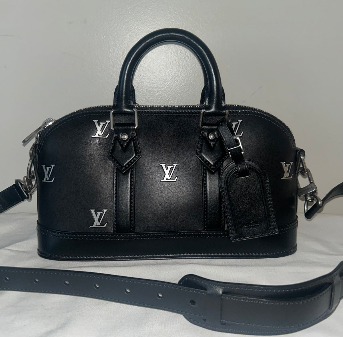 LOUIS VUITTON Alma LV Blason Monogram East West Calfskin Leather Handbag Black