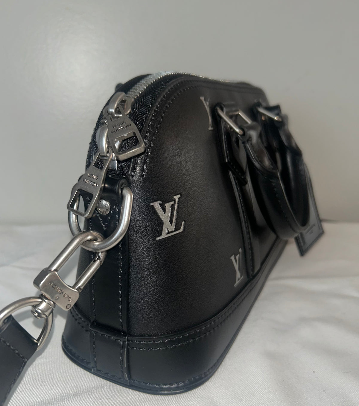 LOUIS VUITTON Alma LV Blason Monogram East West Calfskin Leather Handbag Black
