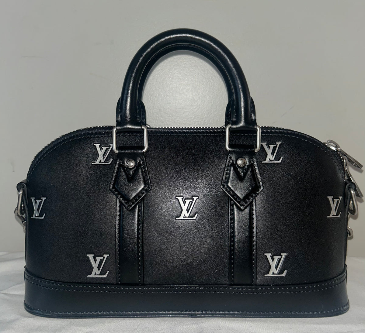 LOUIS VUITTON Alma LV Blason Monogram East West Calfskin Leather Handbag Black