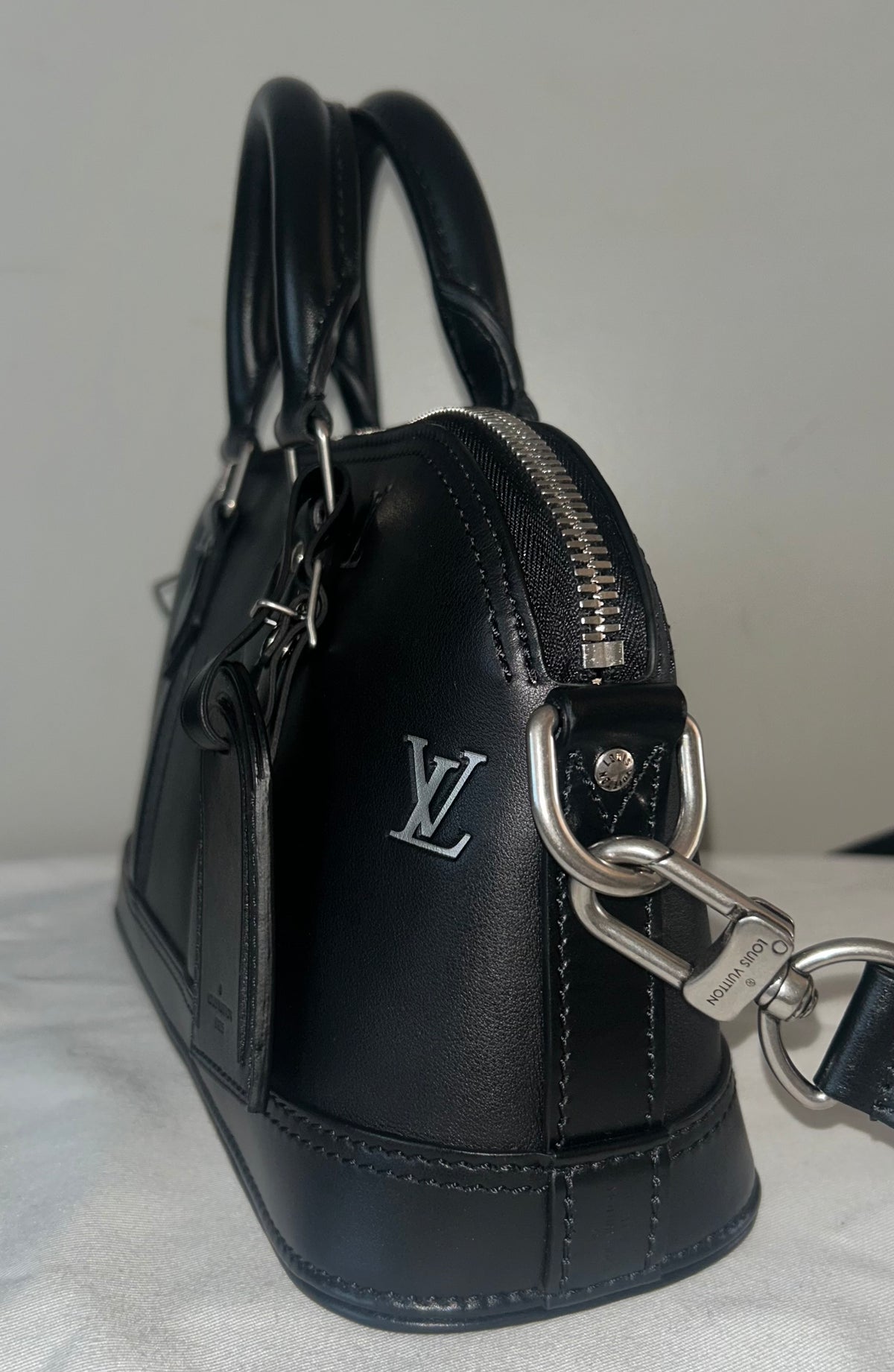 LOUIS VUITTON Alma LV Blason Monogram East West Calfskin Leather Handbag Black