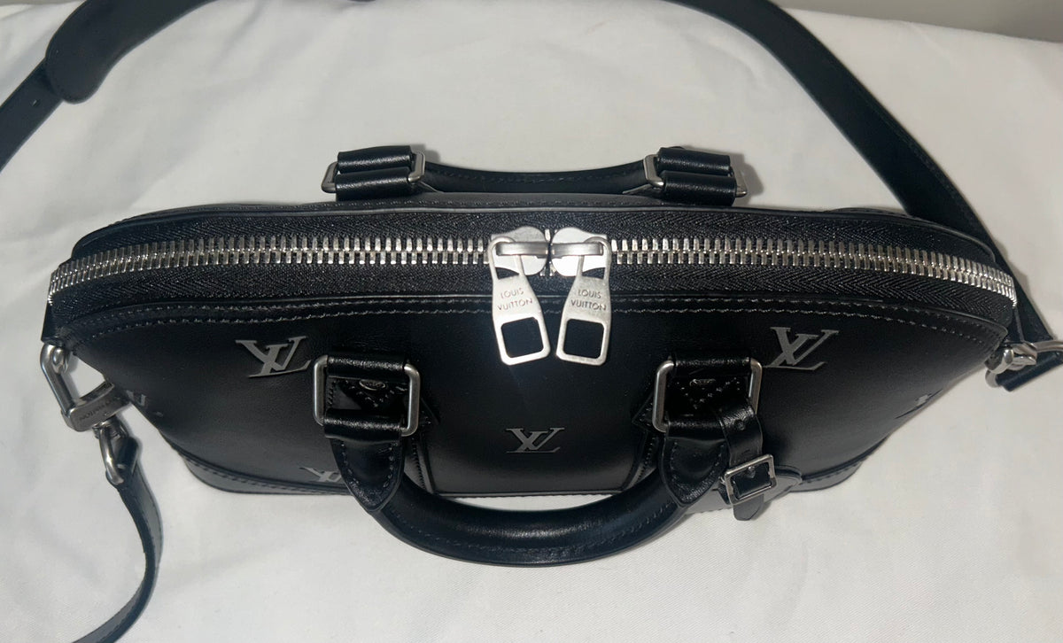 LOUIS VUITTON Alma LV Blason Monogram East West Calfskin Leather Handbag Black