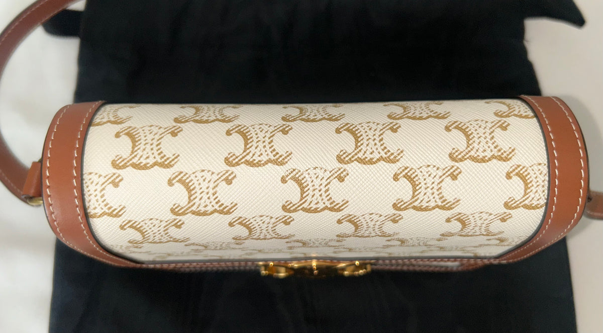 CELINE Teen Triomphe Shoulder Bag Calfskin & Coated Canvas White/Brown
