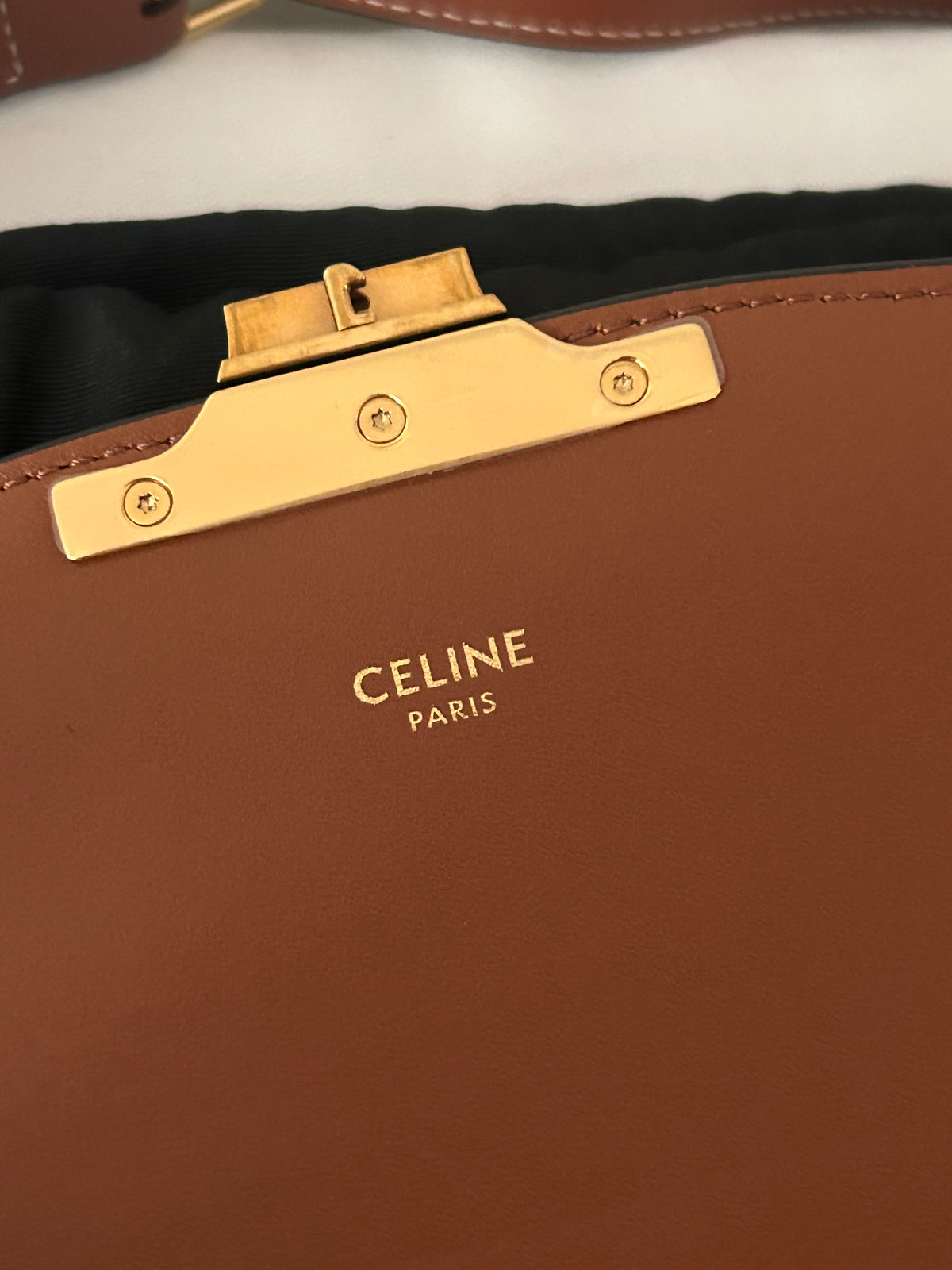 CELINE Teen Triomphe Shoulder Bag Calfskin & Coated Canvas White/Brown