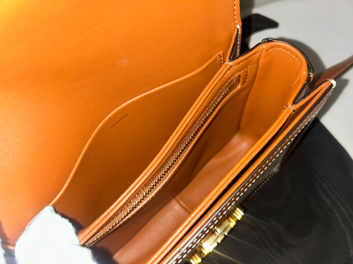 CELINE Teen Triomphe Shoulder Bag Calfskin & Coated Canvas White/Brown