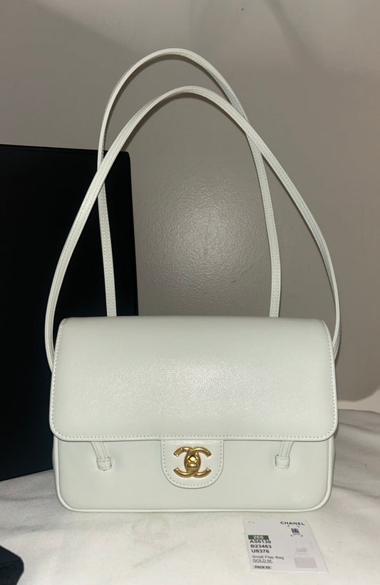 CHANEL 26S Small Preppy Coco Flap Bag Light Blue Caviar Leather