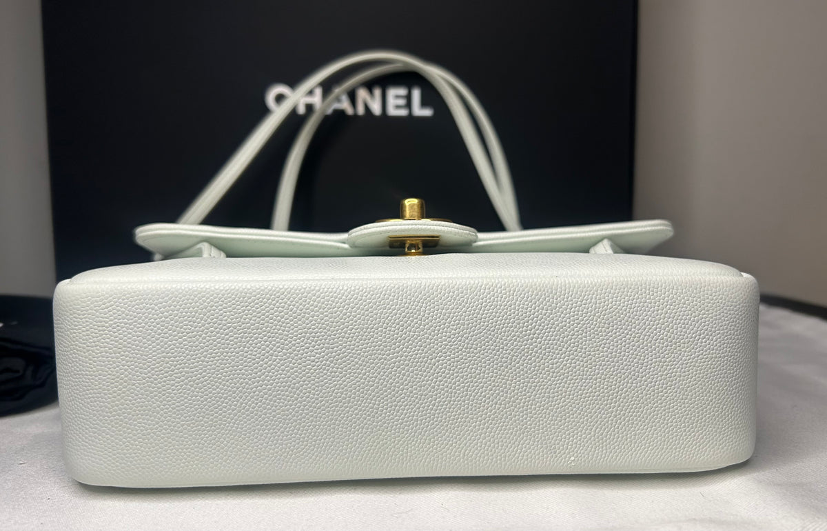 CHANEL 26S Small Preppy Coco Flap Bag Light Blue Caviar Leather