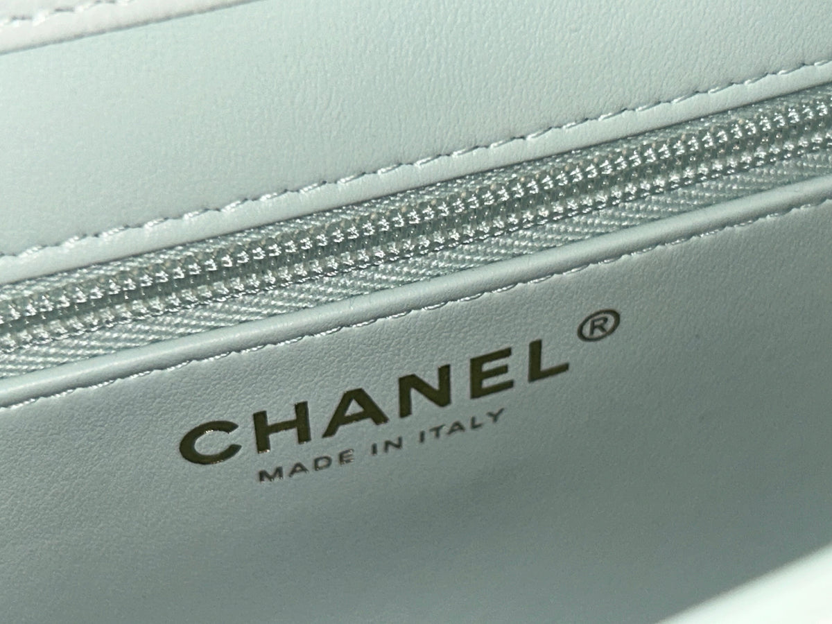 CHANEL 26S Small Preppy Coco Flap Bag Light Blue Caviar Leather