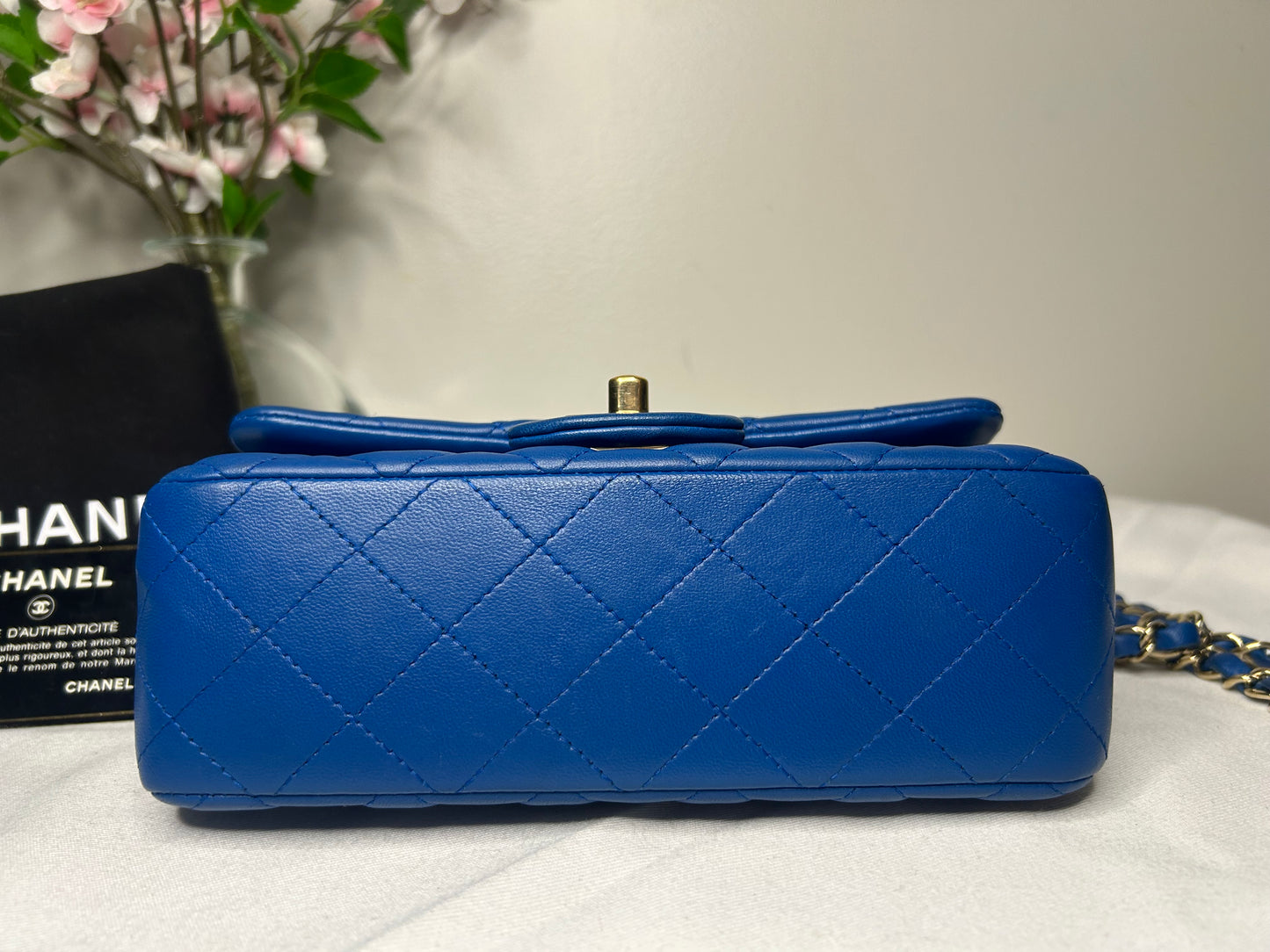 CHANEL Classic Mini Rectangular Flap Bag Quilted Lambskin Blue / Gold