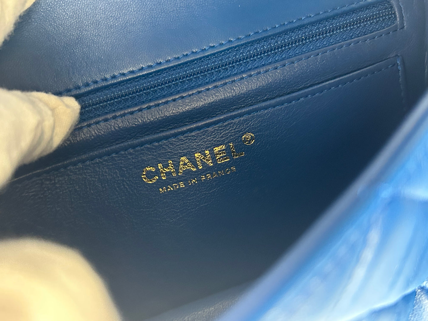 CHANEL Classic Mini Rectangular Flap Bag Quilted Lambskin Blue / Gold