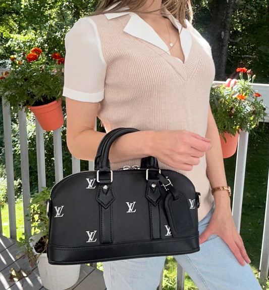 LOUIS VUITTON Alma LV Blason Monogram East West Calfskin Leather Handbag Black