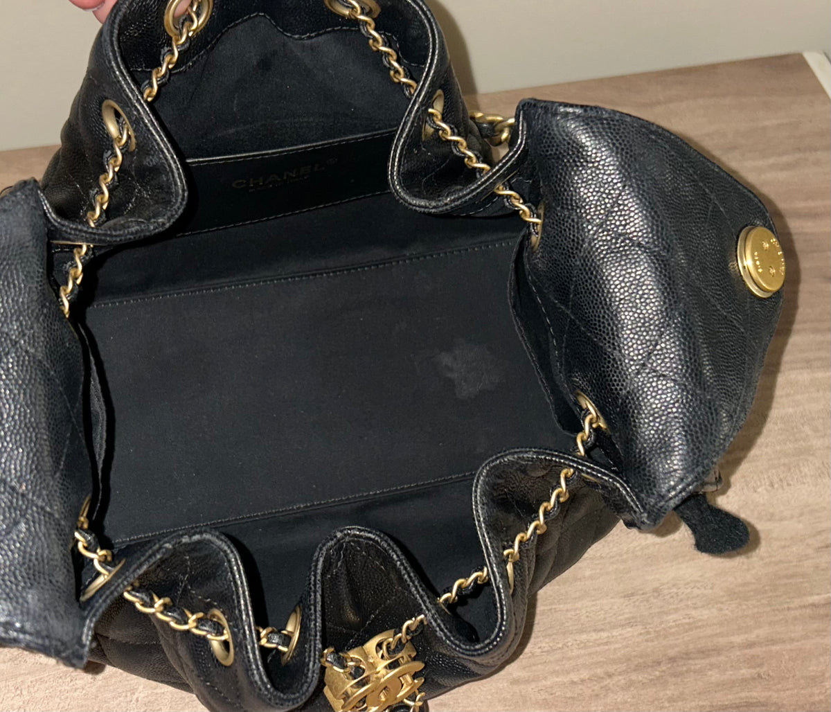 CHANEL 25 Small Hobo Quilted Caviar Leather Handbag Black