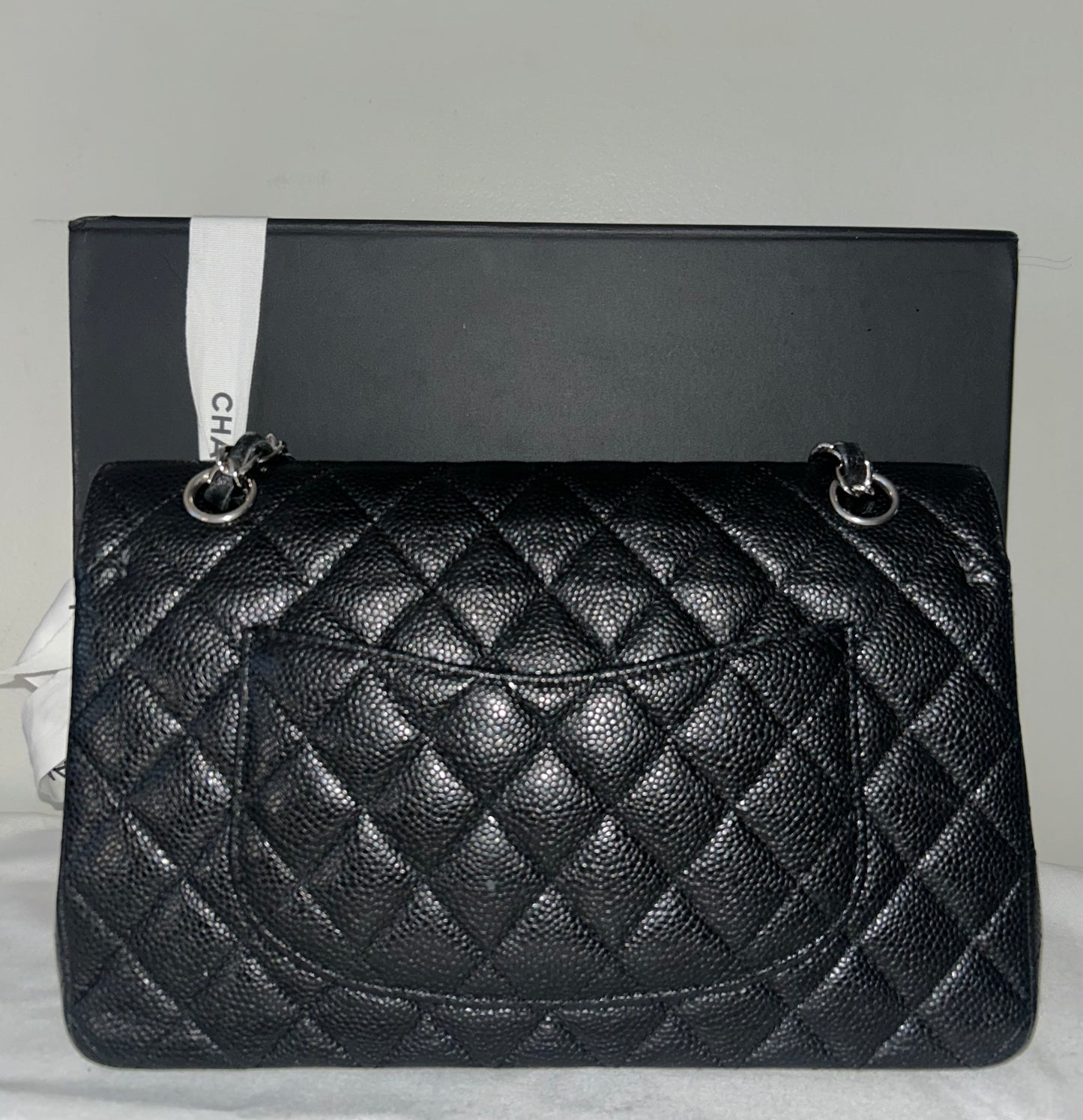 CHANEL Medium Classic Double Flap Caviar Quilted Handbag Black