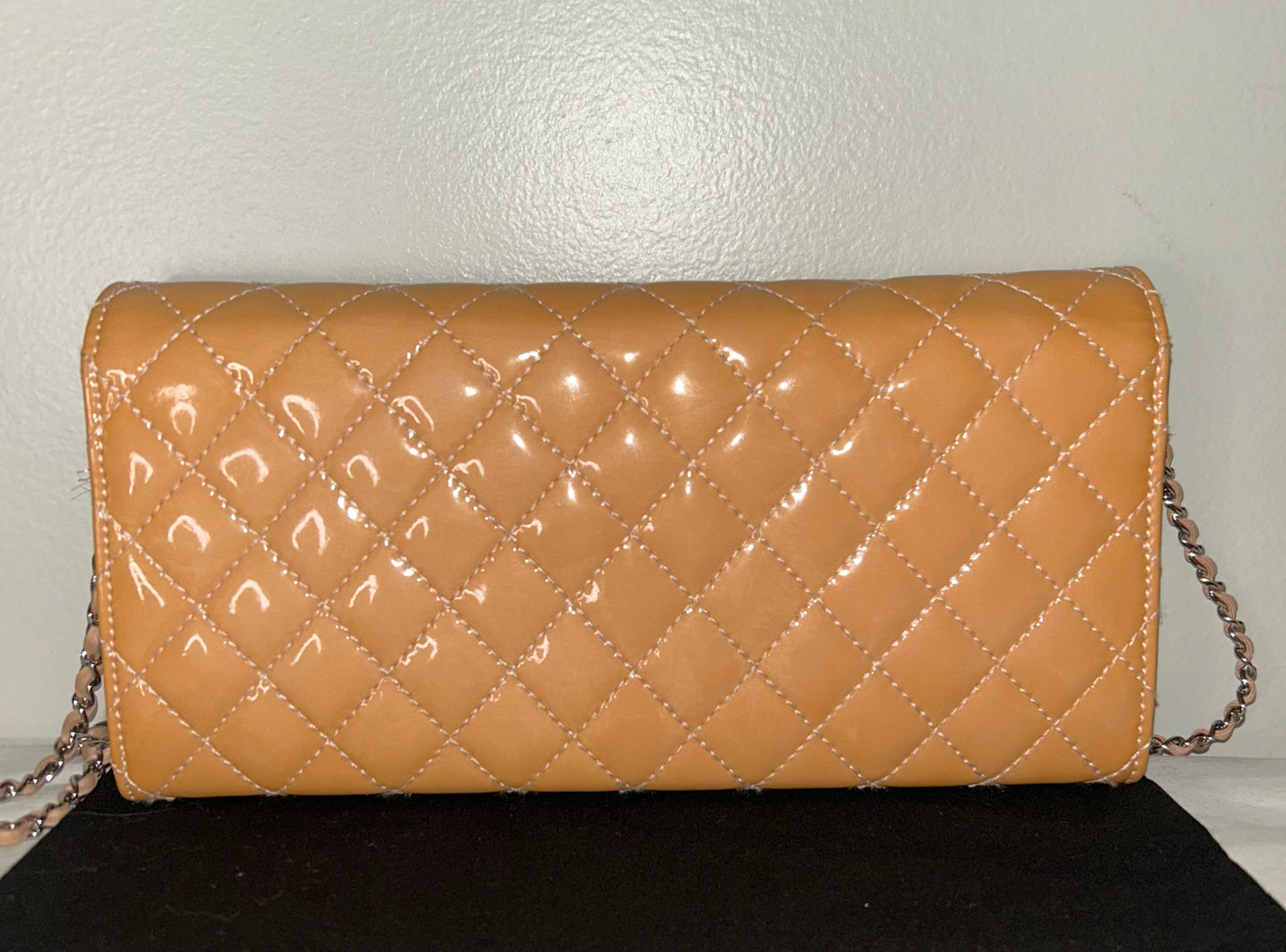 CHANEL Classic Quilted Patent Leather East West WOC Shoulder Bag Beige