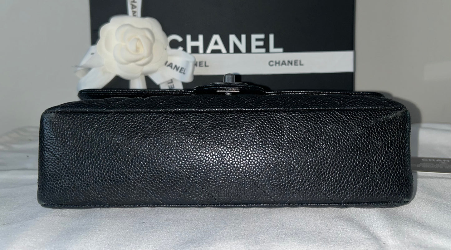 CHANEL Medium Classic Double Flap Caviar Quilted Handbag Black