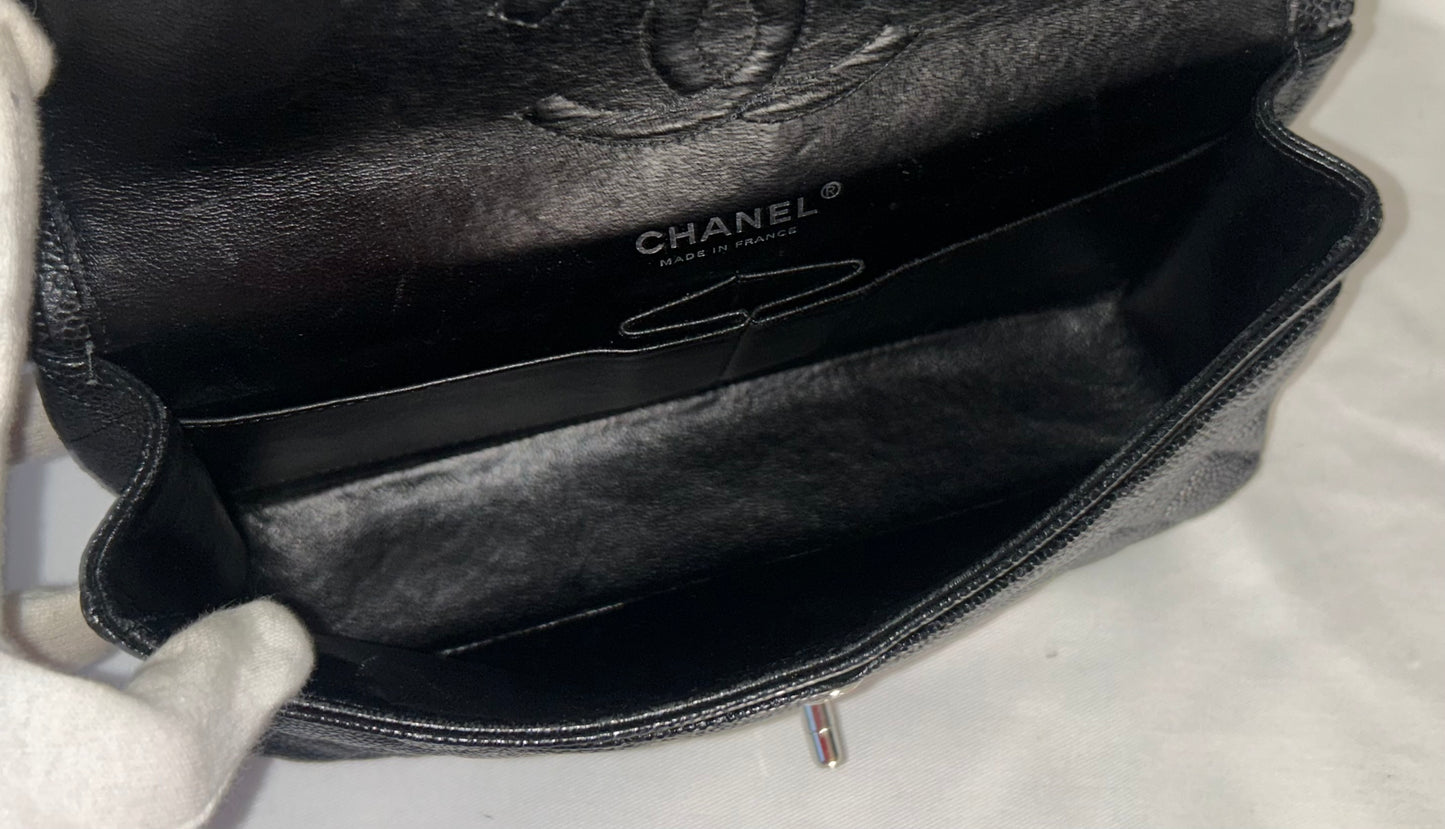 CHANEL Medium Classic Double Flap Caviar Quilted Handbag Black