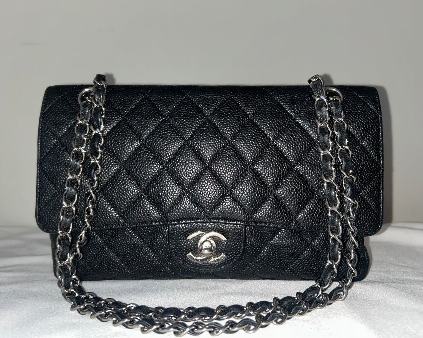CHANEL Medium Classic Double Flap Caviar Quilted Handbag Black