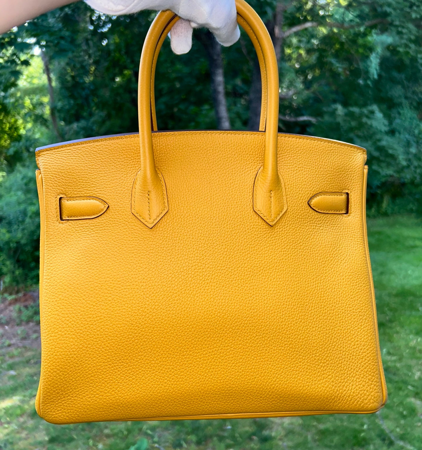 HERMÈS Birkin 30 Jaune Ambre Togo Leather Palladium Hardware Handbag