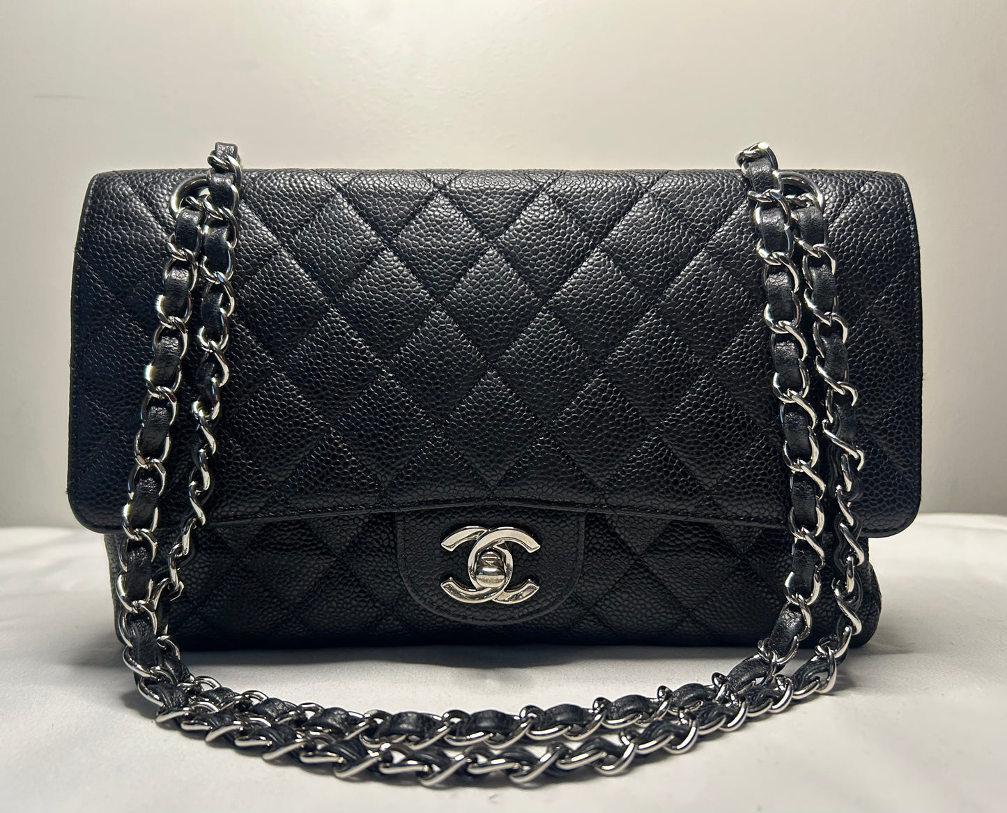CHANEL Medium Classic Double Flap Caviar Quilted Handbag Black