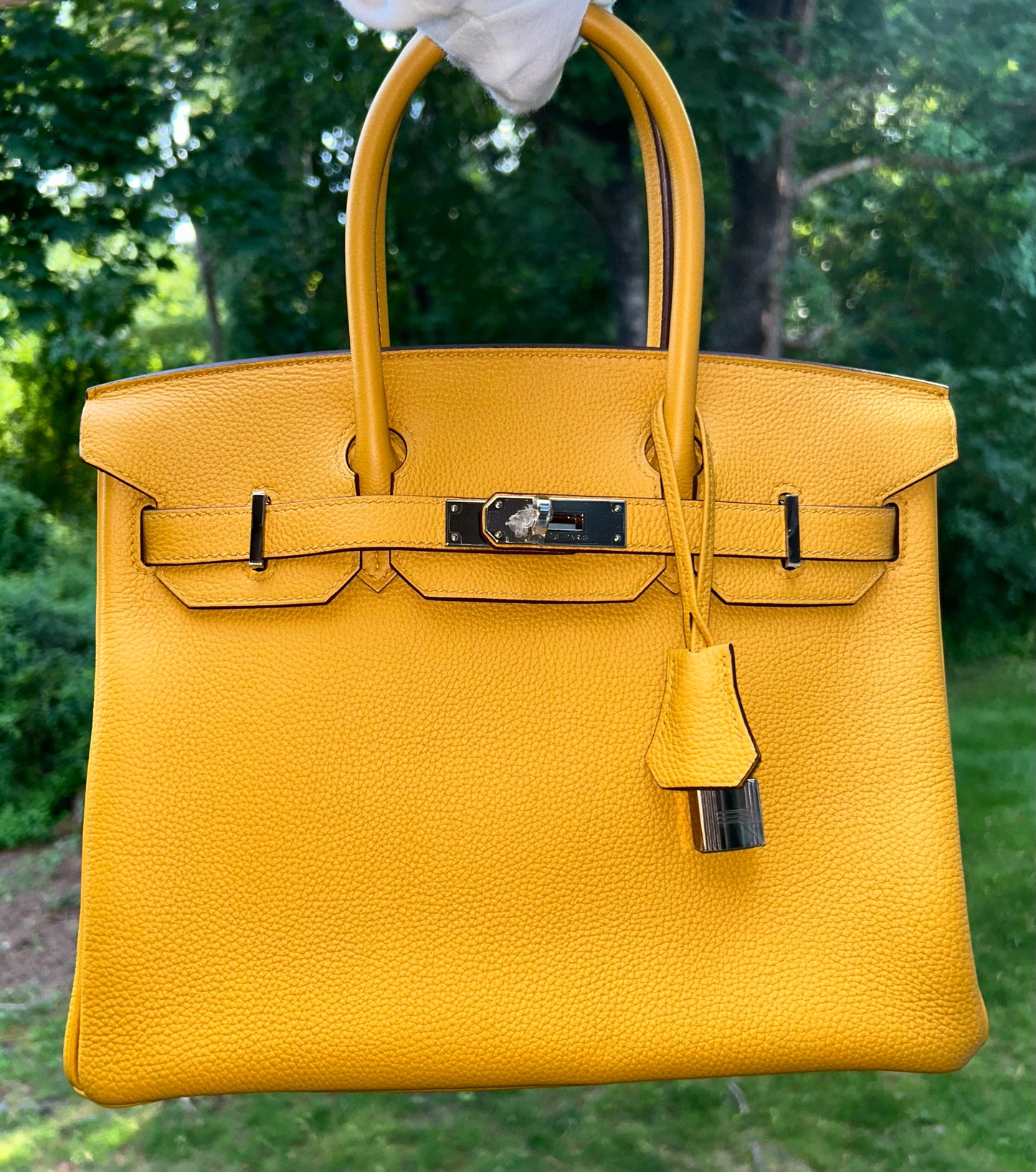 HERMÈS Birkin 30 Jaune Ambre Togo Leather Palladium Hardware Handbag