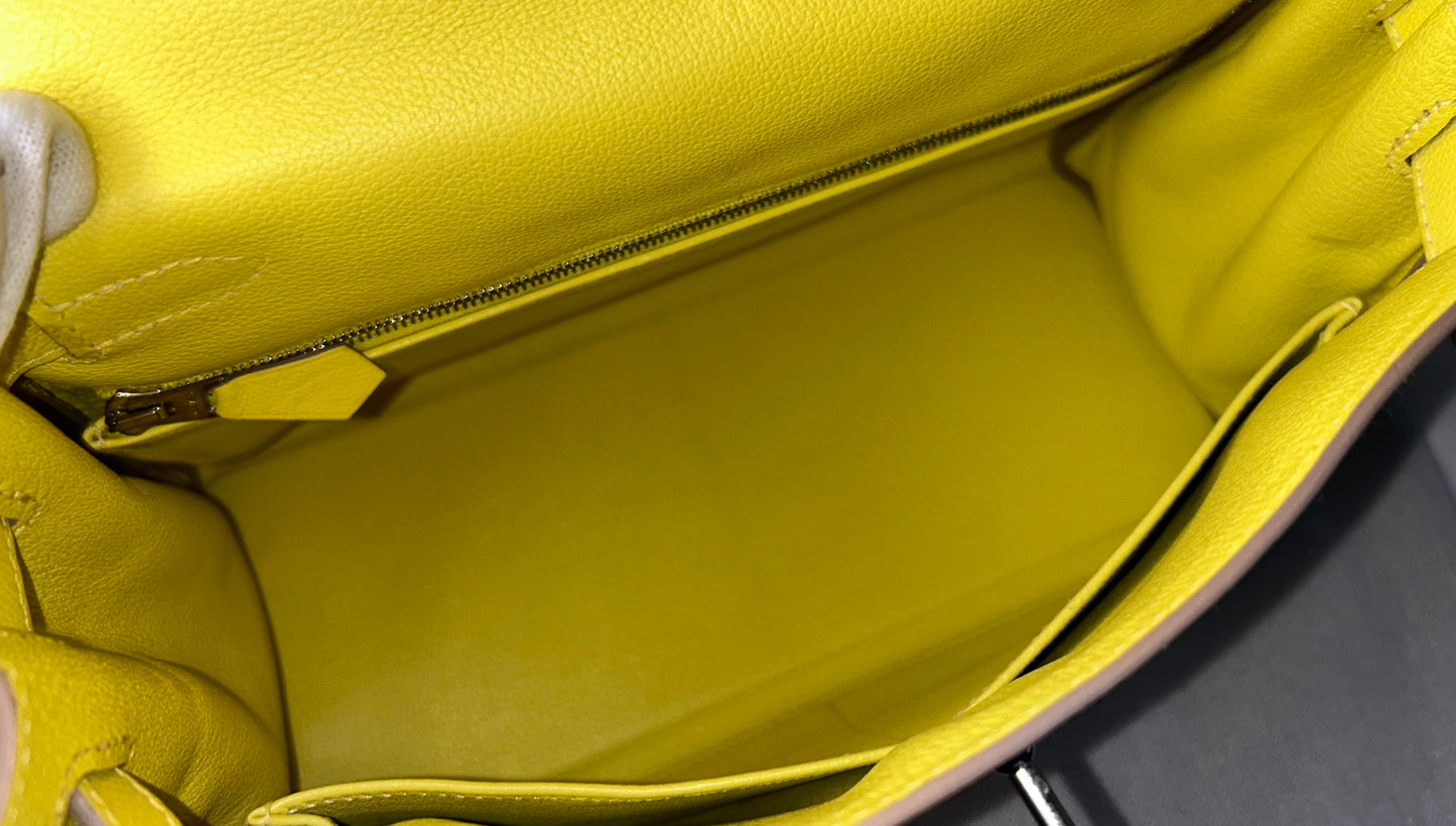 HERMÈS Kelly 28 Lime Evercolor Leather Palladium Hardware Handbag