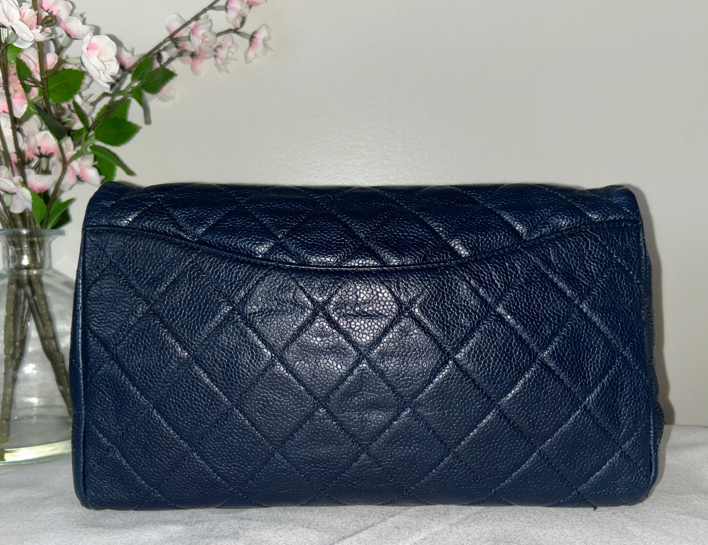 CHANEL CC Classic Quilted Soft Caviar Leather Single Flap Shoulder Navy