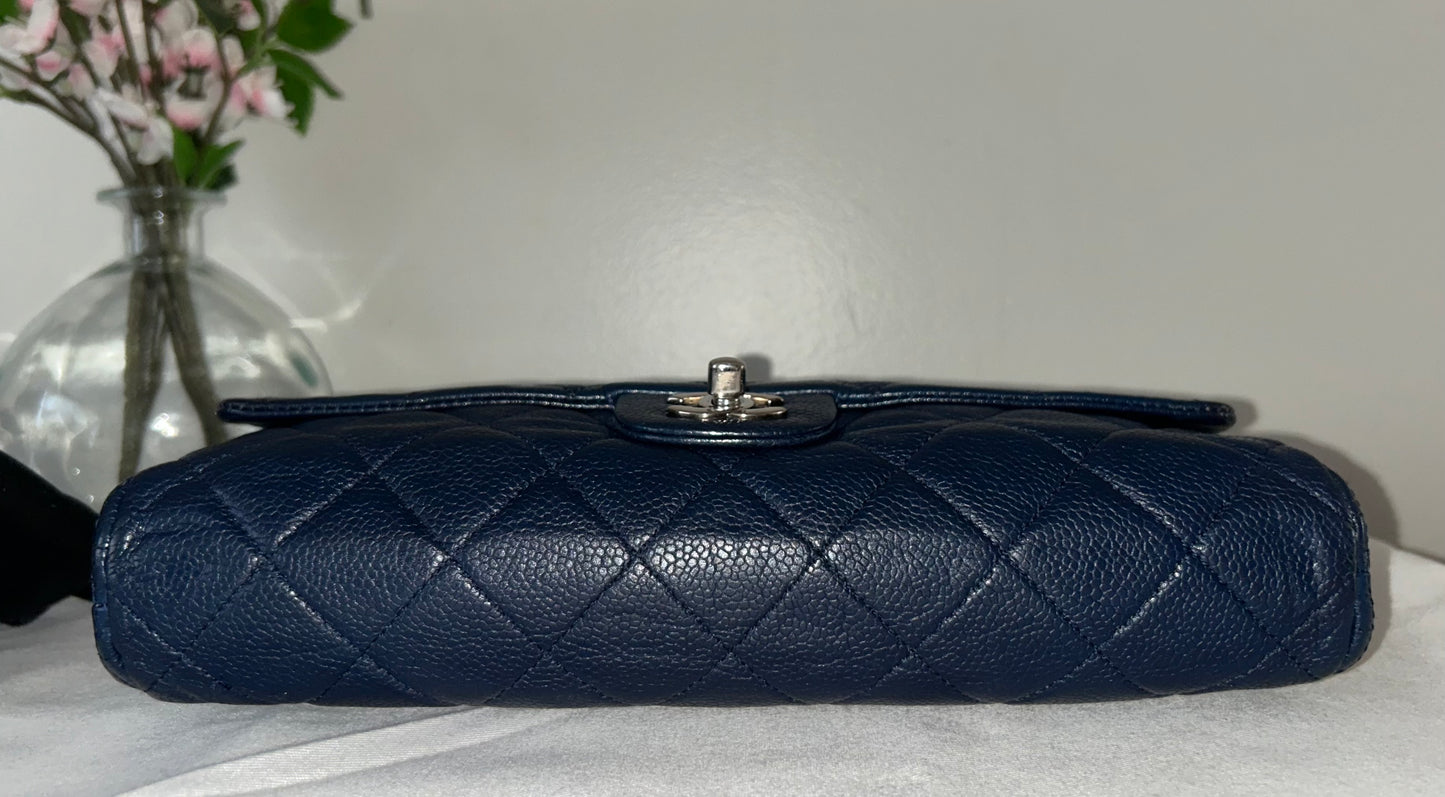CHANEL CC Classic Quilted Soft Caviar Leather Single Flap Shoulder Navy