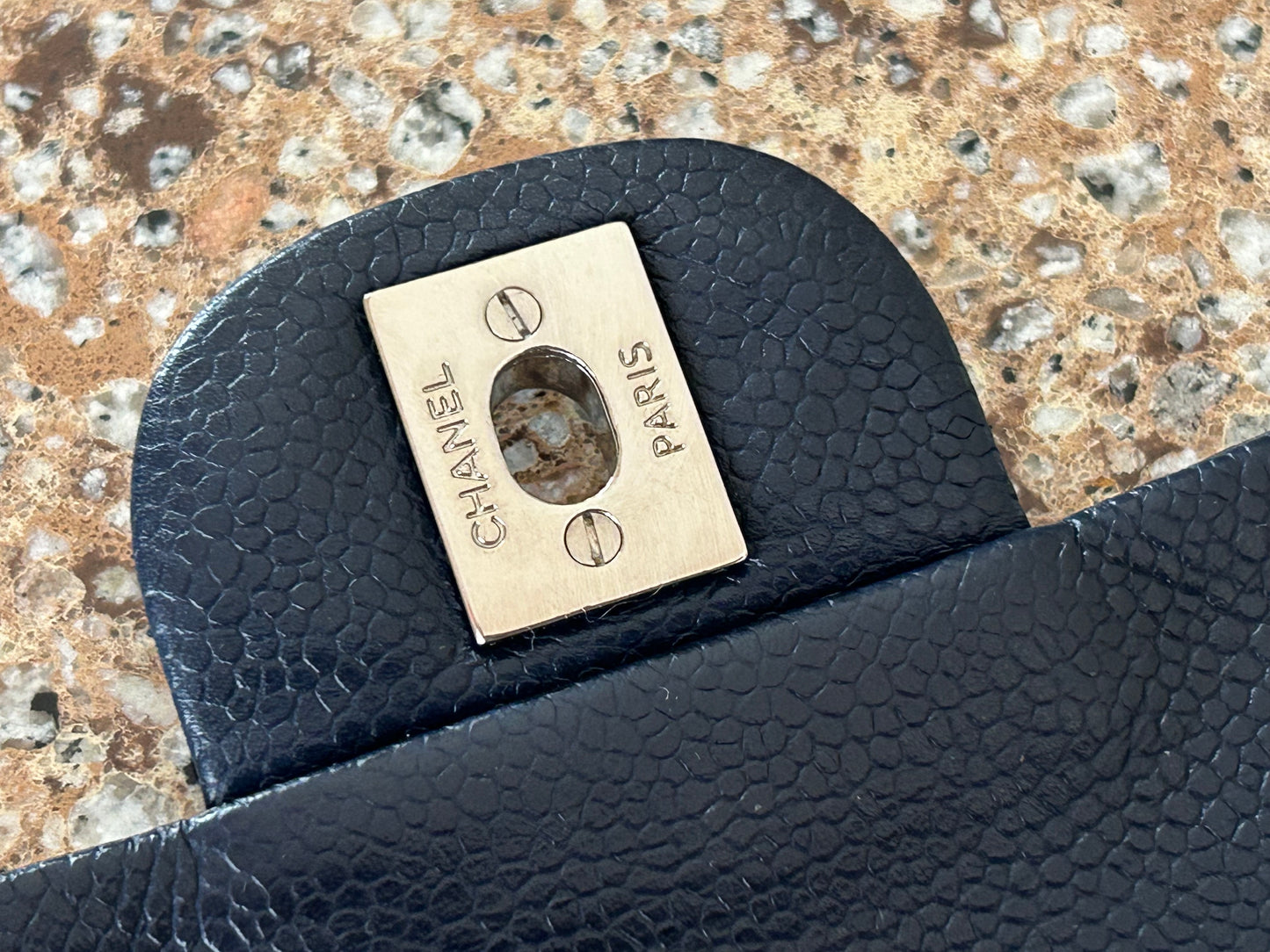 CHANEL CC Classic Quilted Soft Caviar Leather Single Flap Shoulder Navy